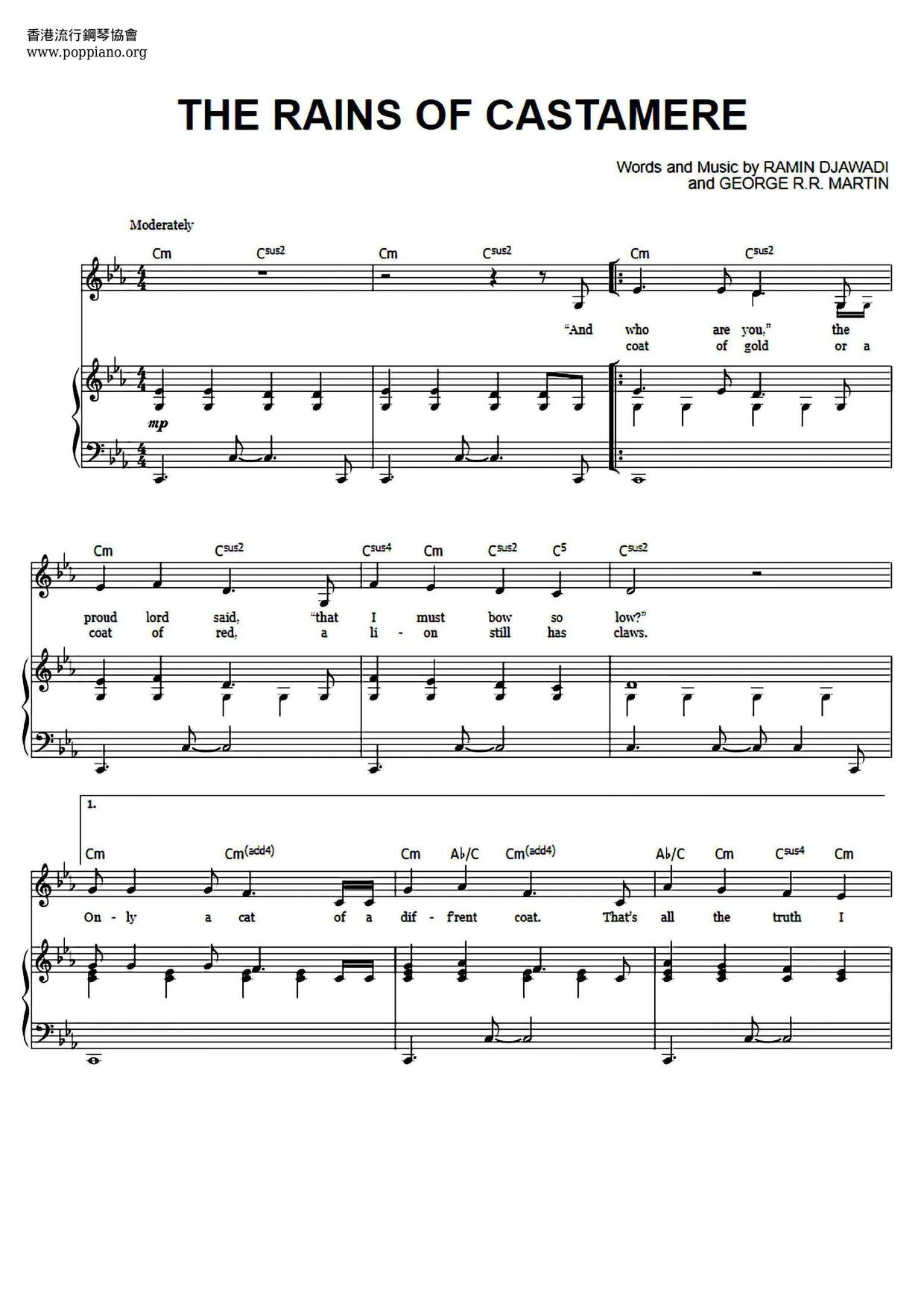 Game Of Thrones - The Rains Of Castamere Score