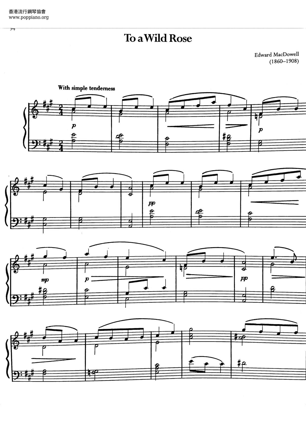 To A Wild Rose Score