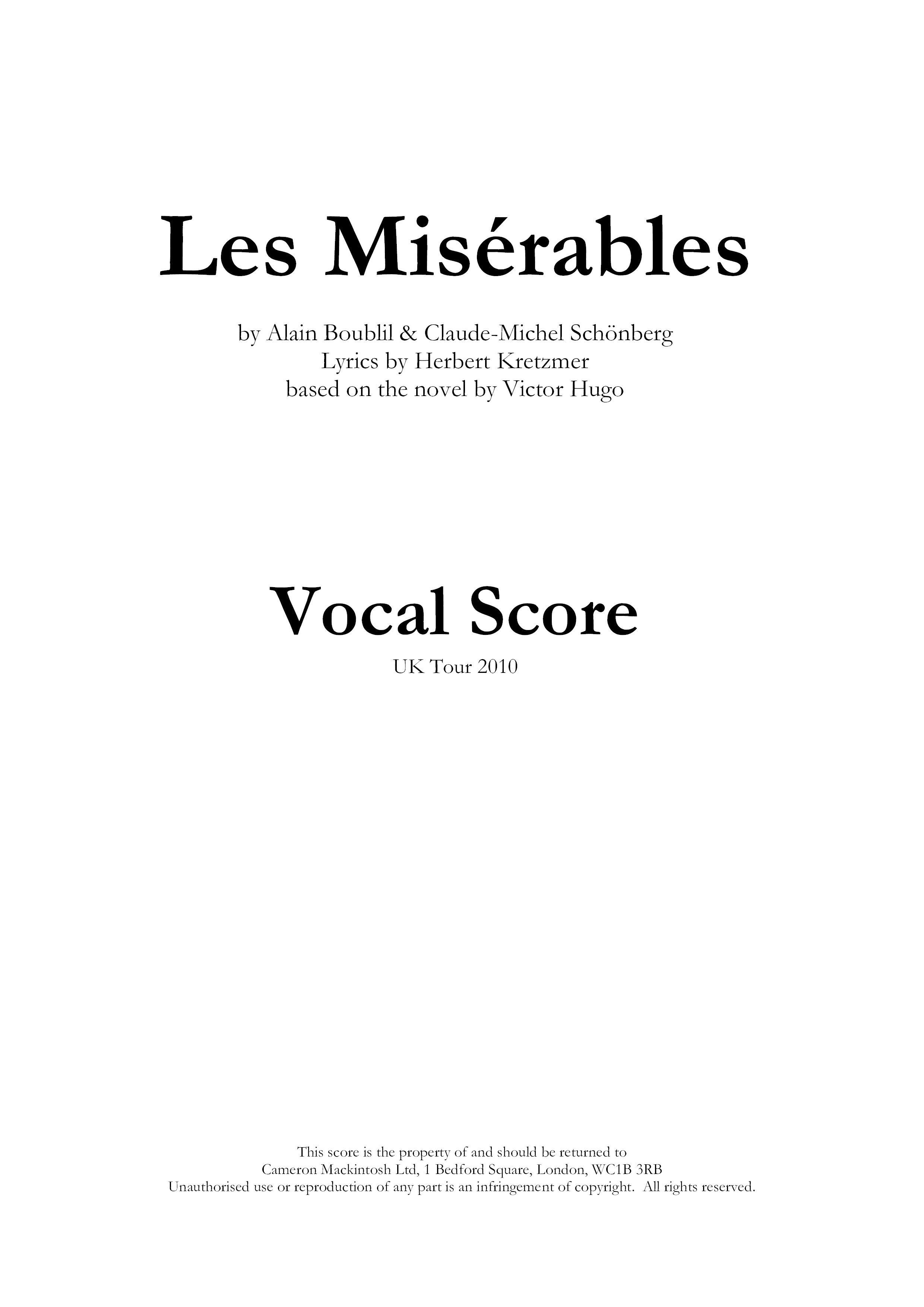 悲慘世界 Vocal Score 414 Pages琴譜