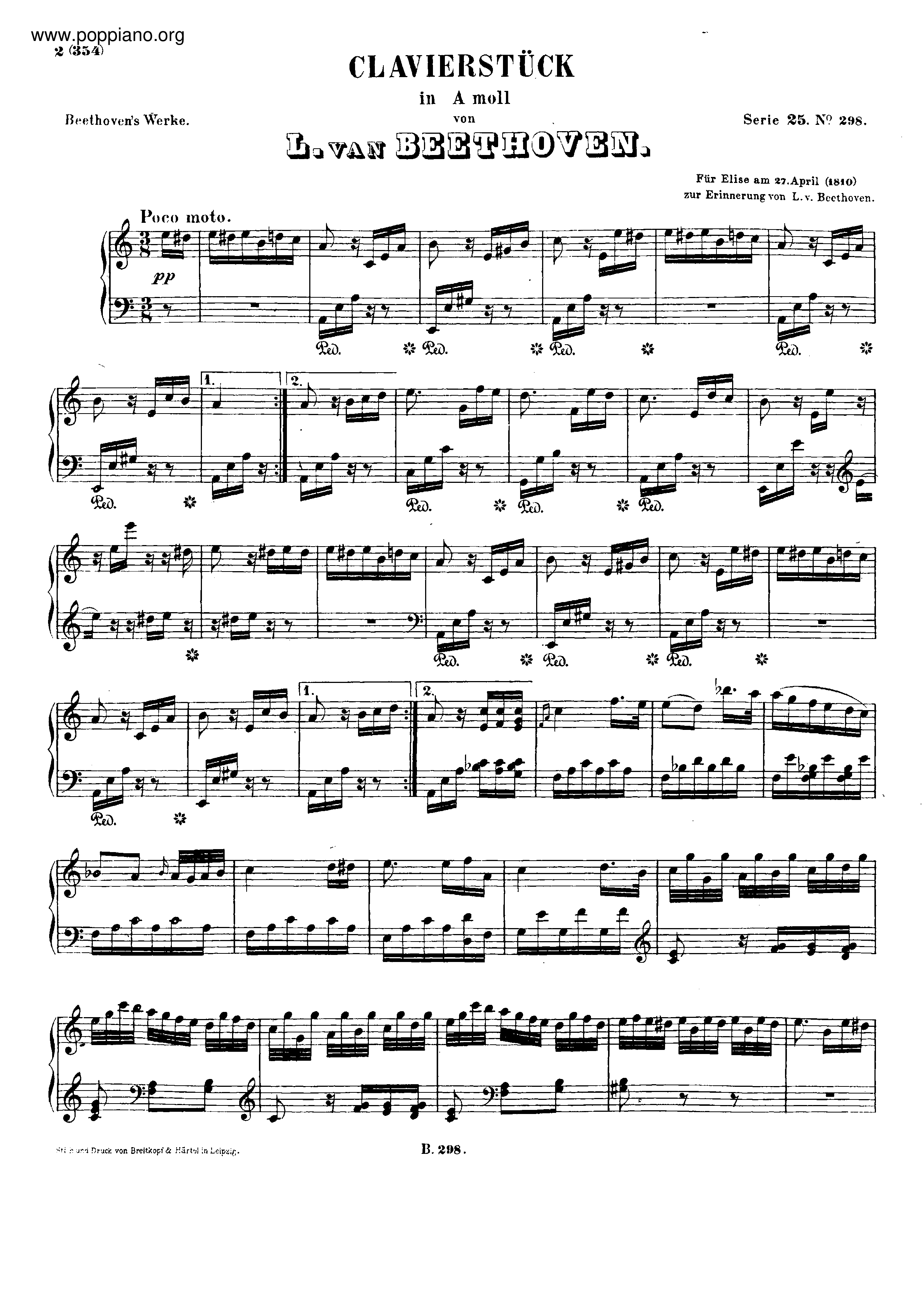 Bagatelle No. 25 in A Minor, WoO 59 Für Elise琴譜