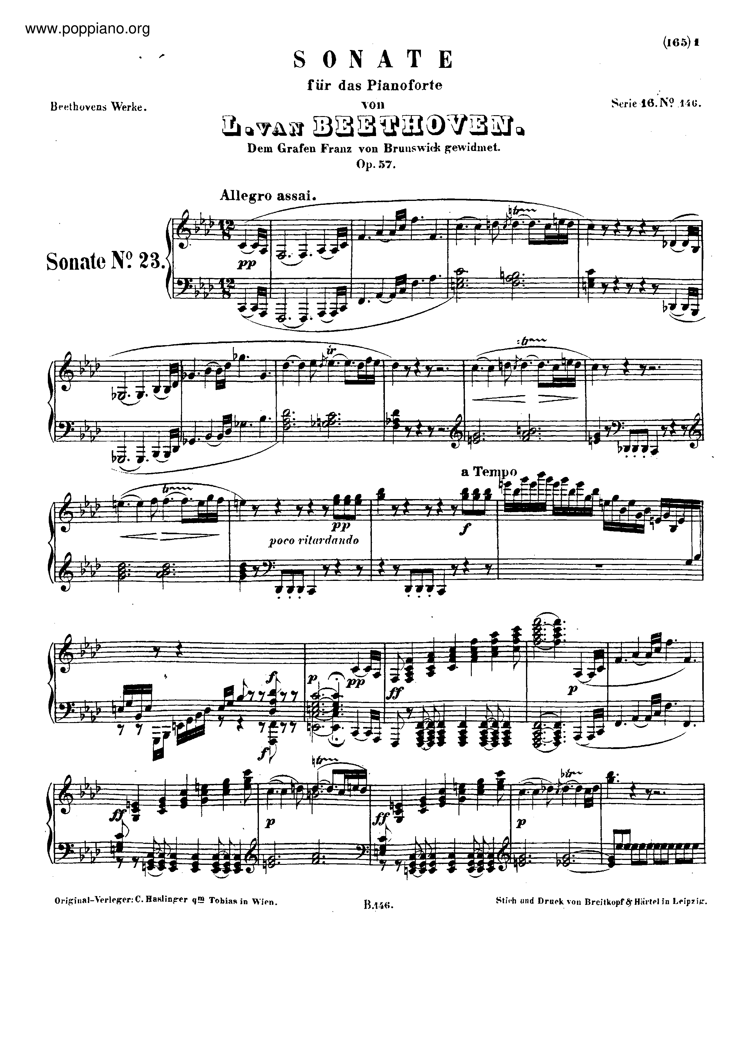 Piano Sonata No. 23, Op. 57 Score
