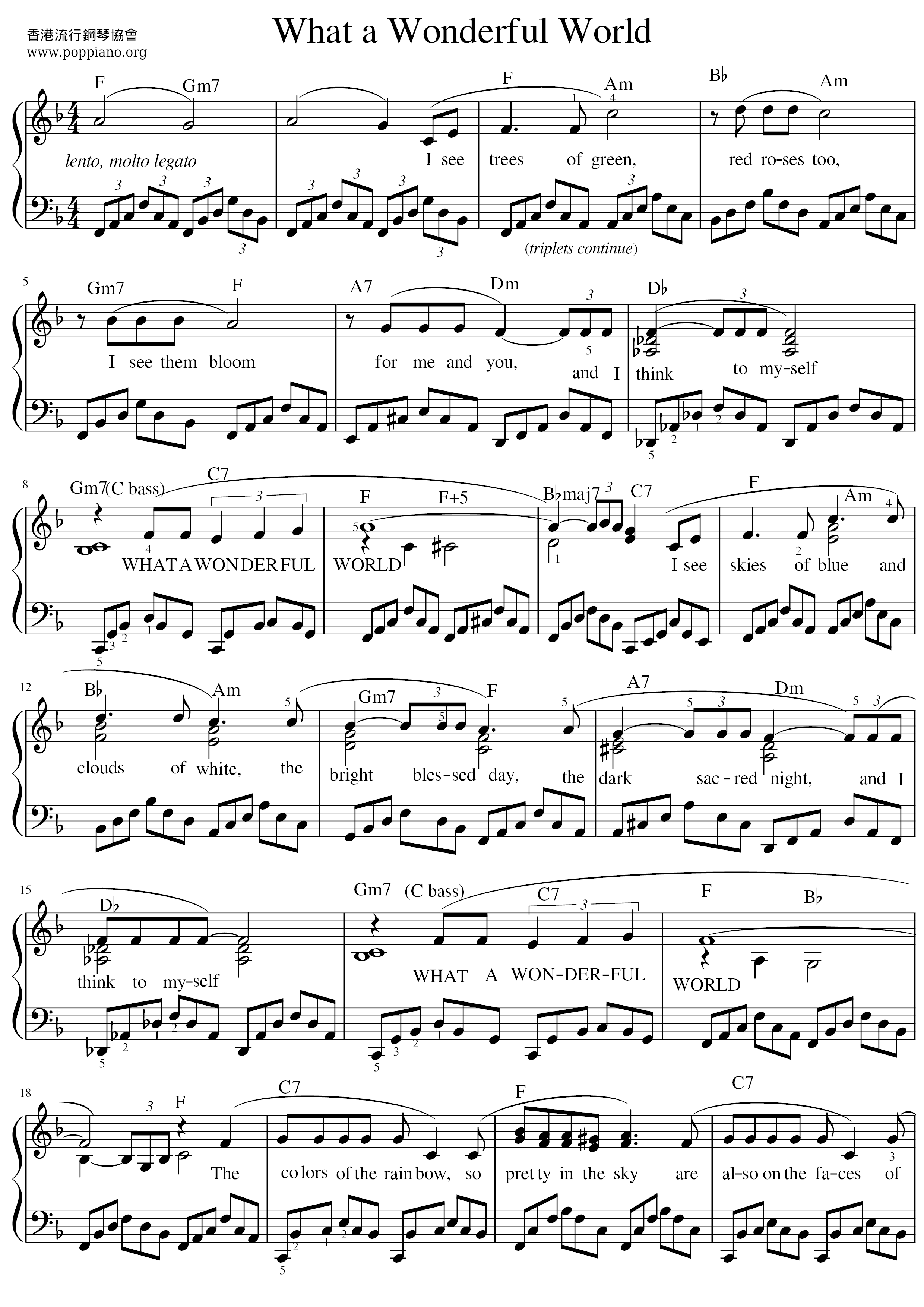☆ What a wonderful world | Sheet Music | Piano Score Free