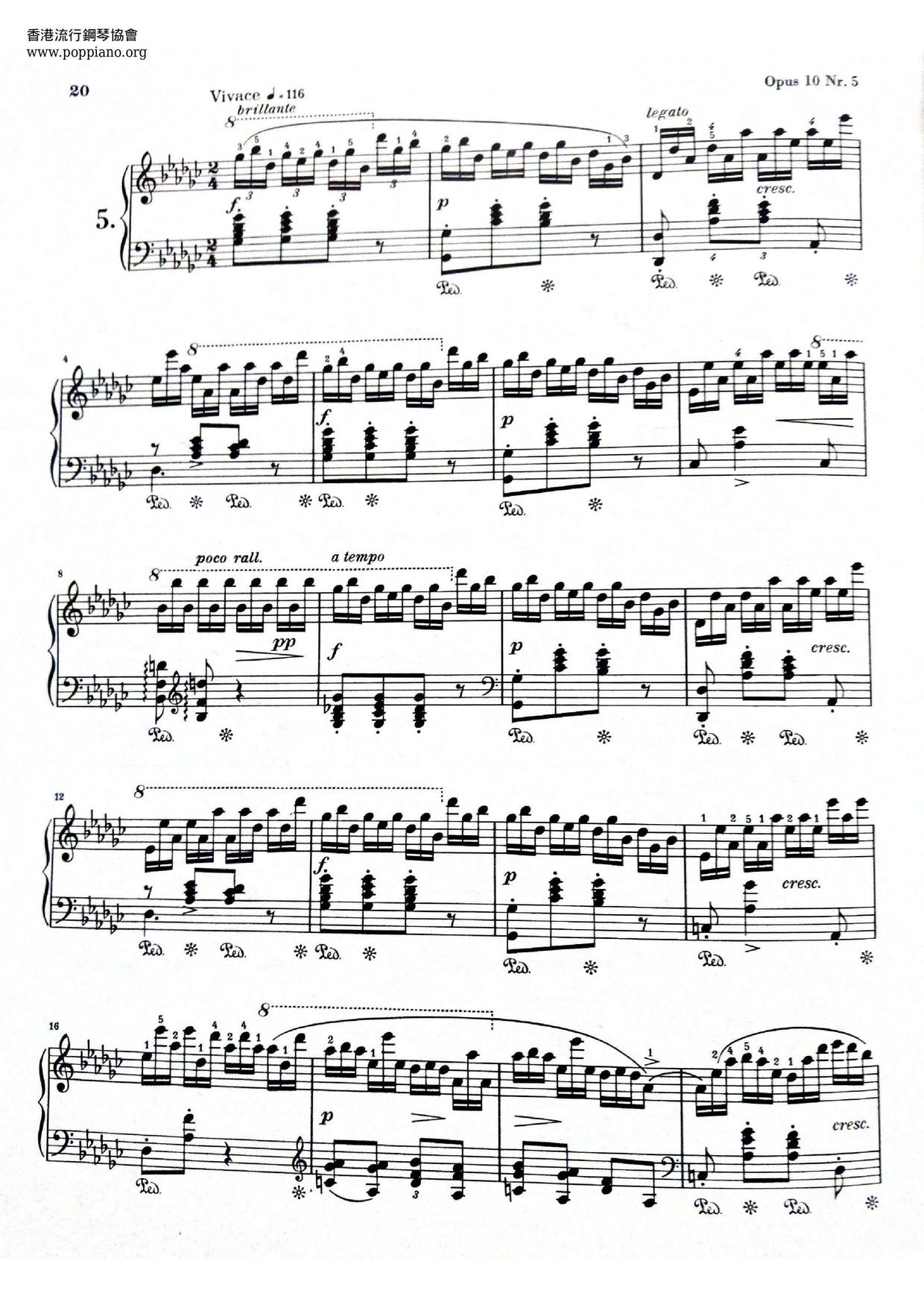 Chopin Etude Op. 10, No. 5 Score