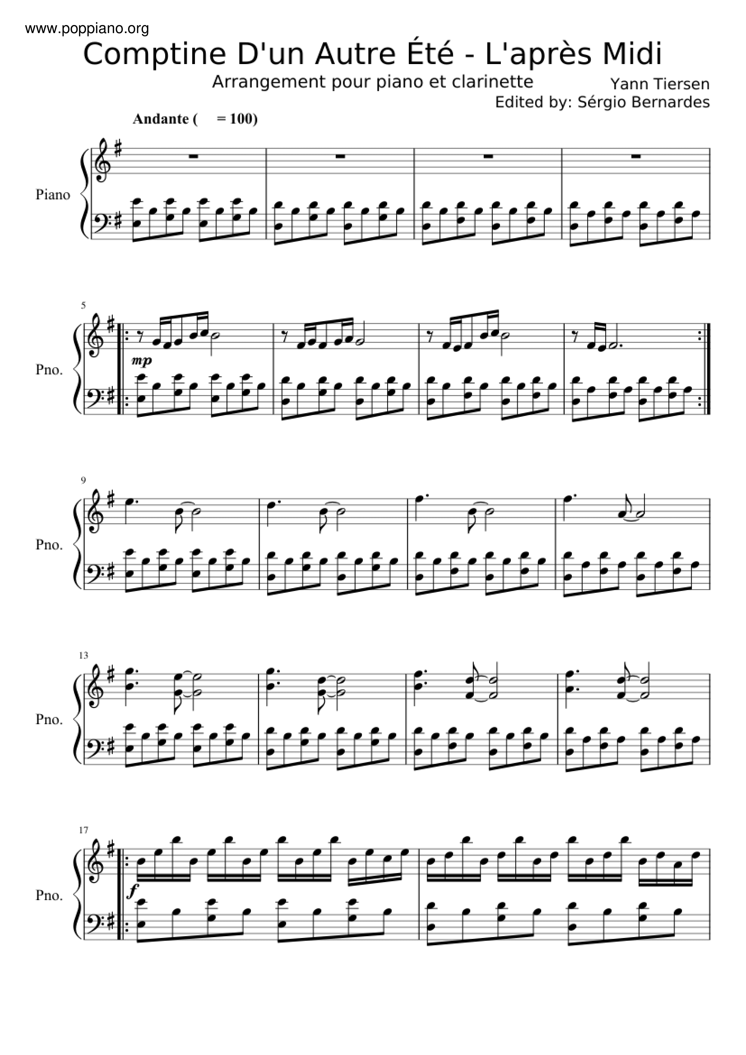 Comptine D'un Autre été - L'apres-midiピアノ譜