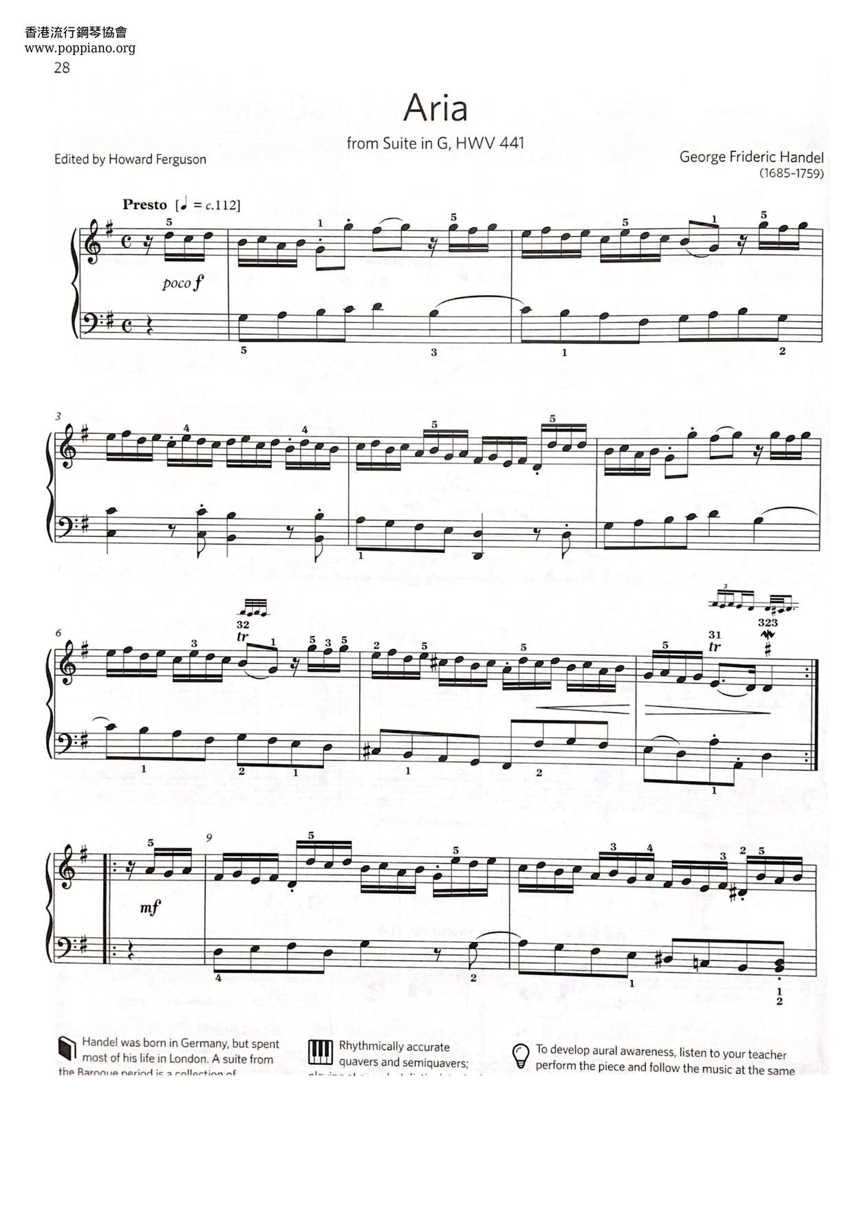 Suite in G, HWV 441, Aria琴譜