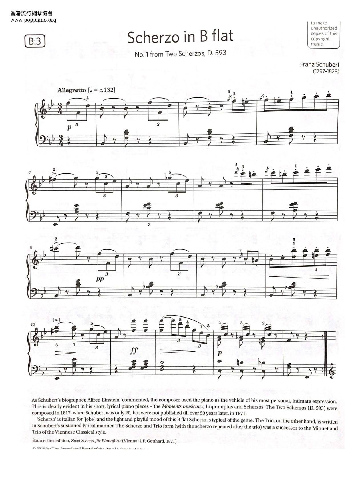 Scherzo In B Flat No.1 From Two Scherzos, D.593琴谱