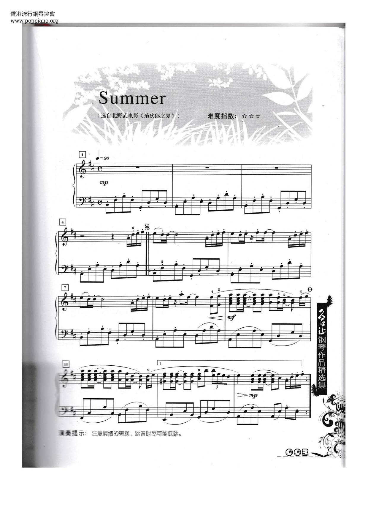 Summer 菊次郎的夏天ピアノ譜