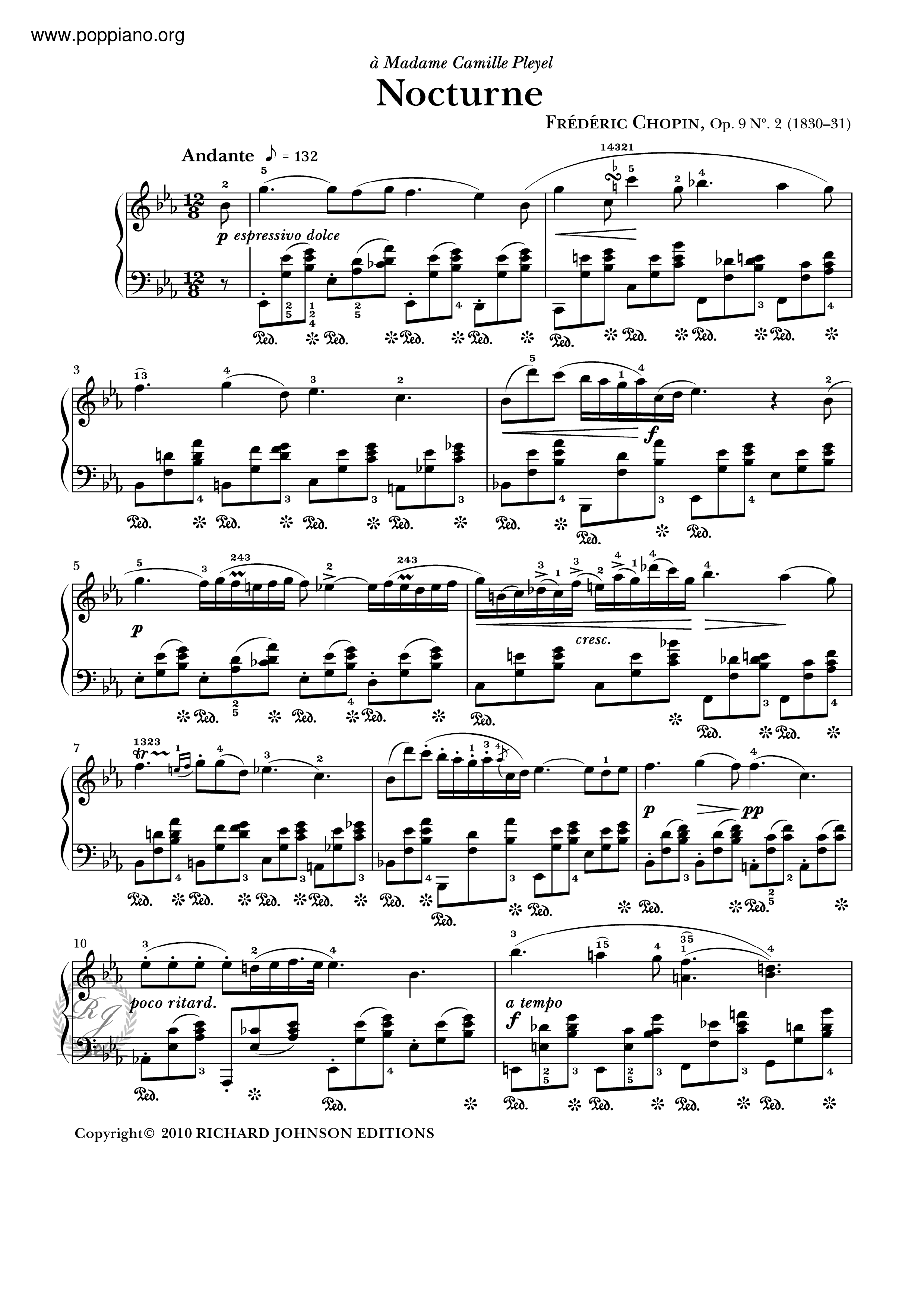 Nocturne Op.9 No.2 In E Flat Major Score