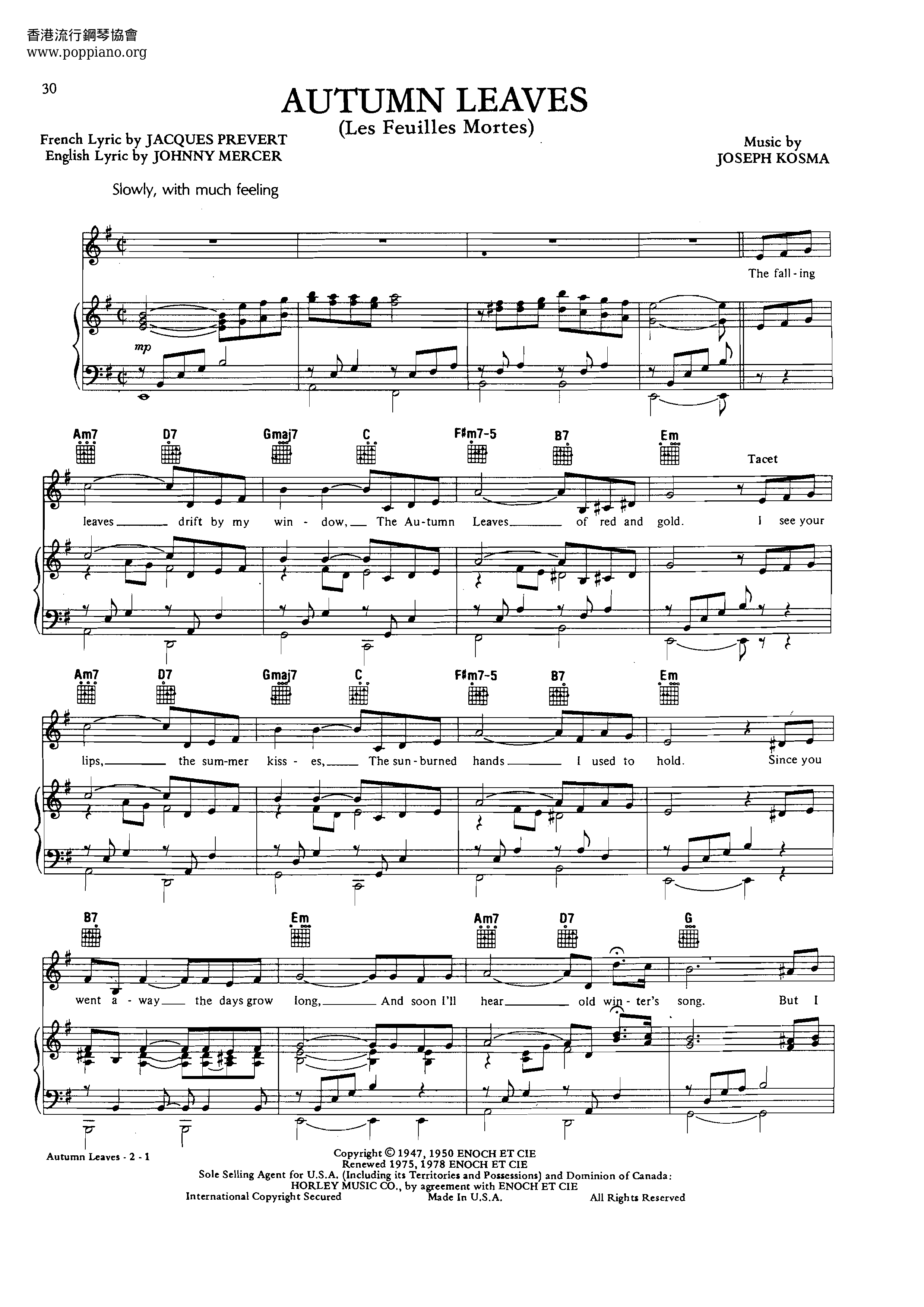 Autumn Leaves琴譜