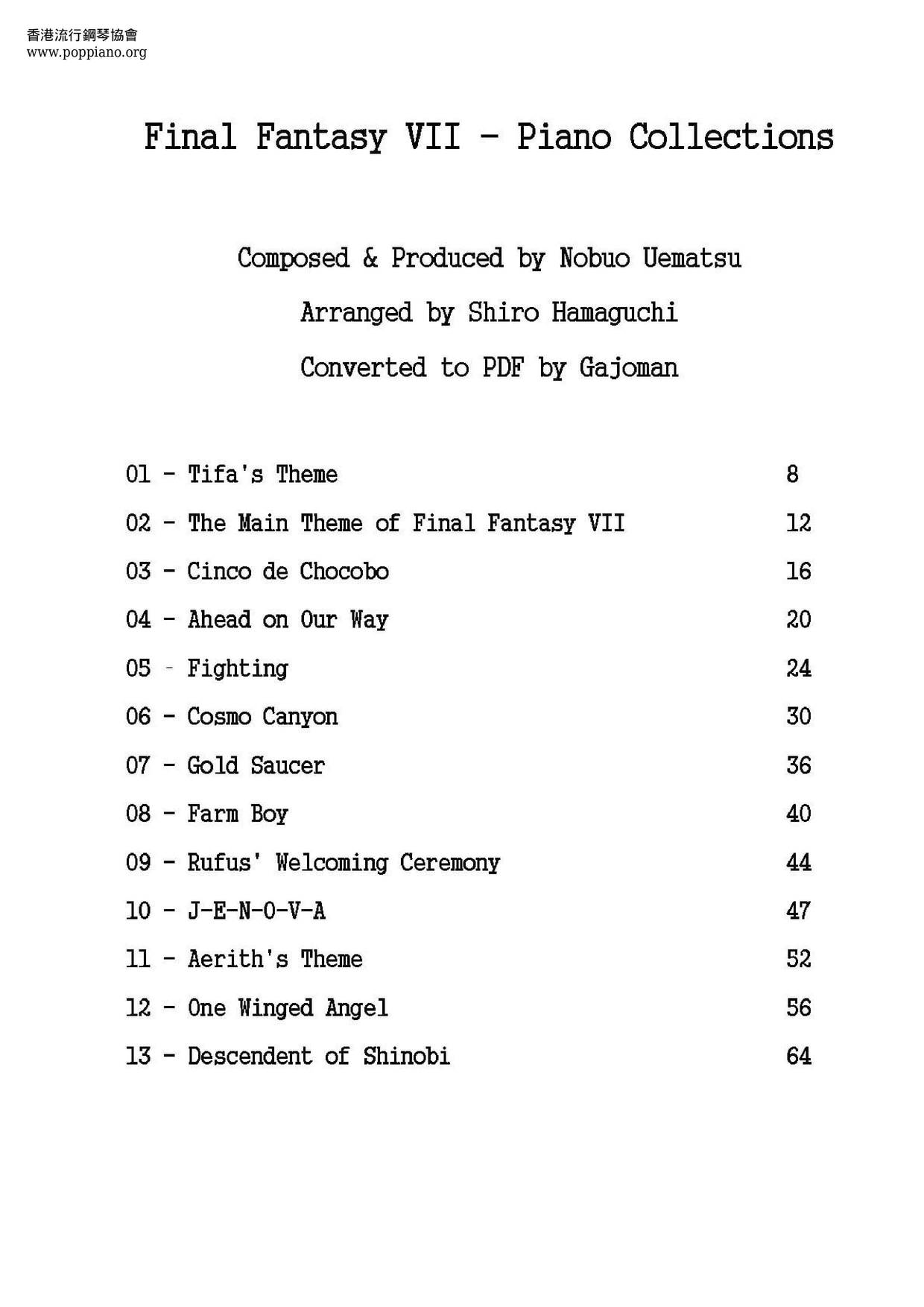 FF7 Piano Collections 62 Pages Score