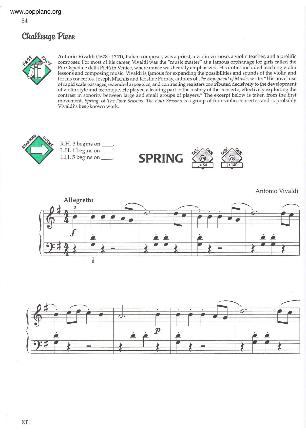 The Four Seasons - Spring in E Major, RV. 269: I. Allegroピアノ譜
