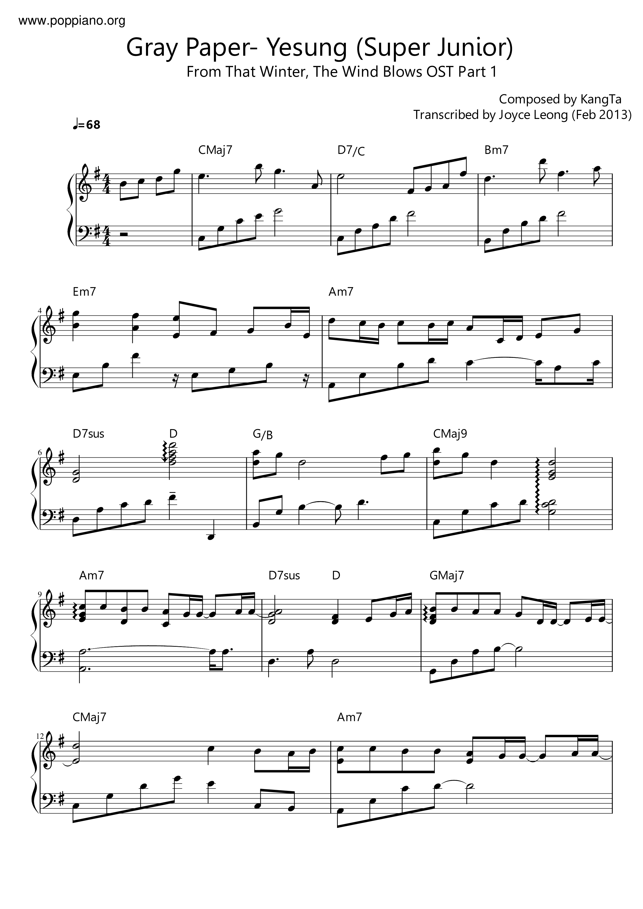 That Winter, The Wind Blows - Gray Paper Score
