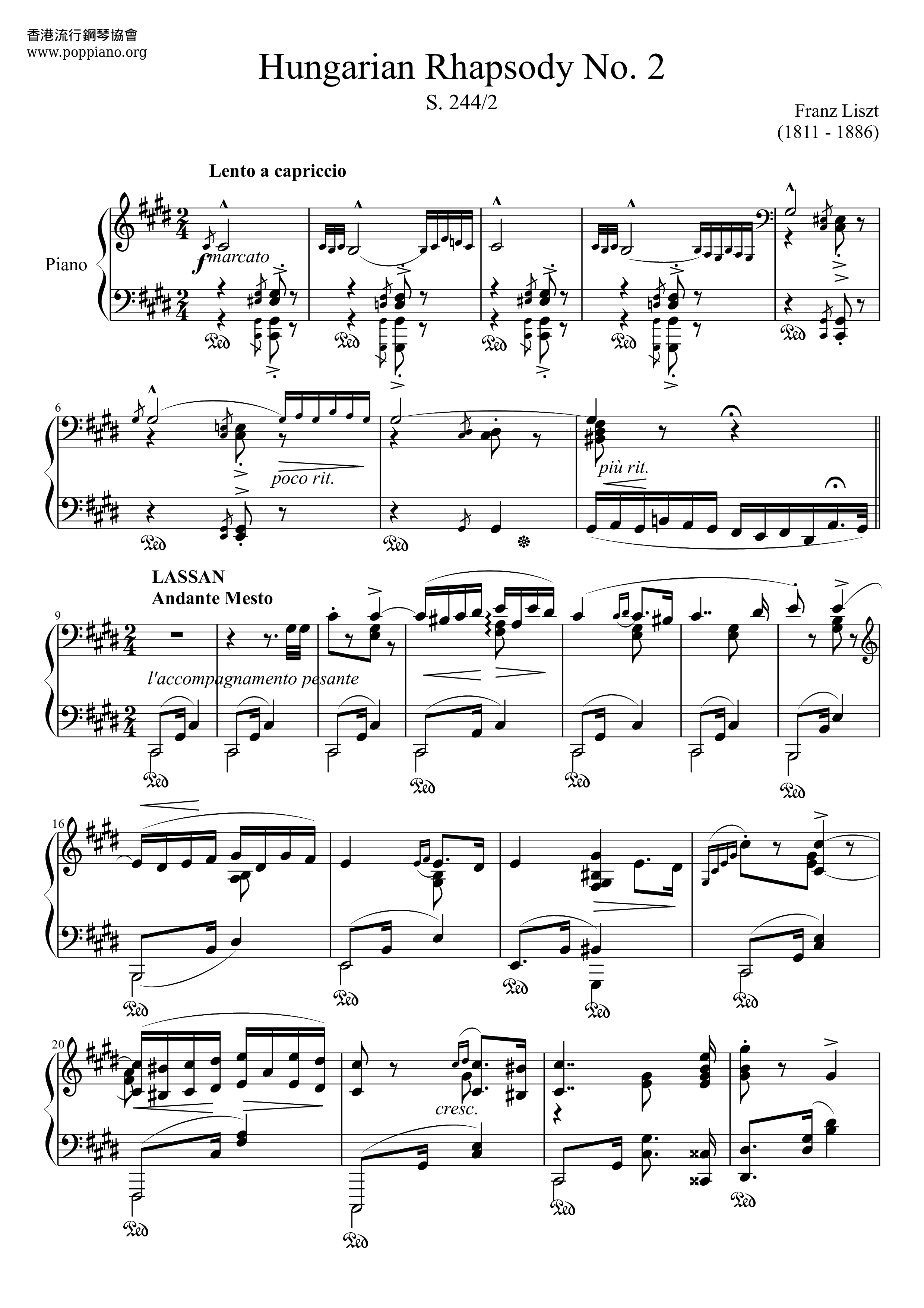 ☆Franz Liszt - リスト ハンガリー狂詩曲第２番 楽谱 ピアノ譜pdf