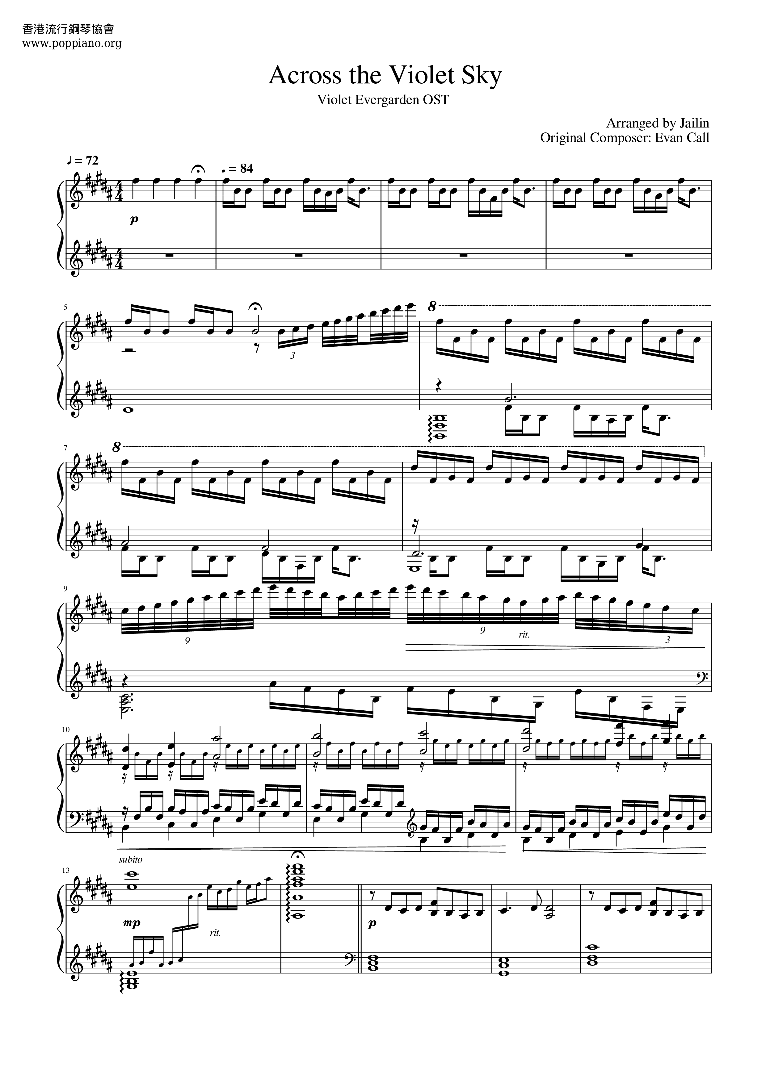 Violet Evergarden - Across The Violet Sky Score