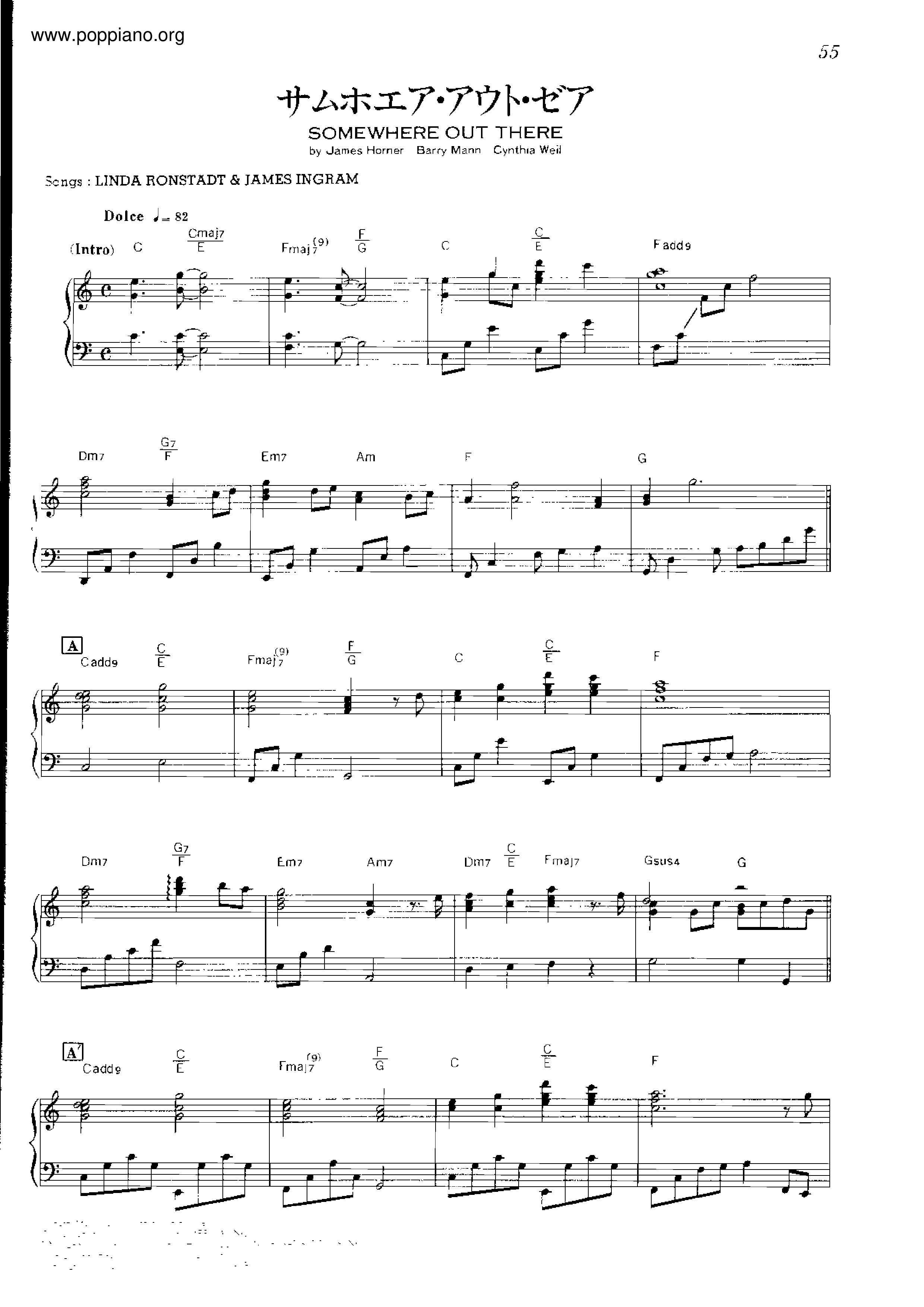 Somewhere Out There - From An American Tail Score