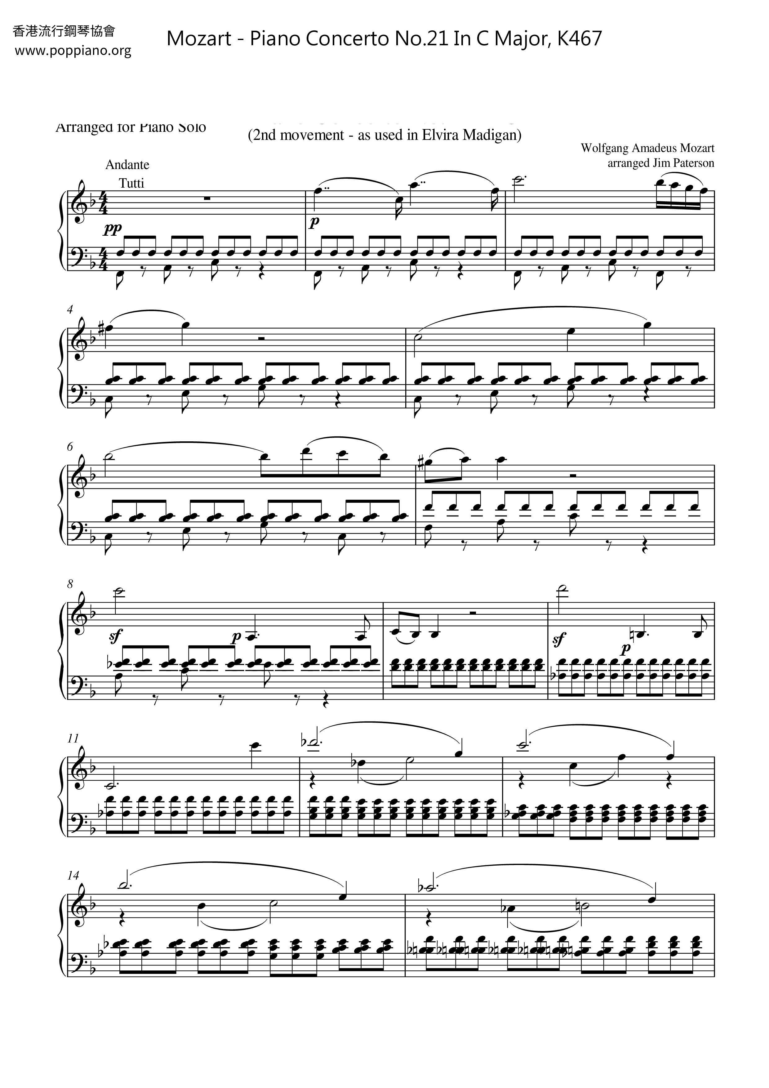 Piano Concerto No.21 In C Major, K467琴谱
