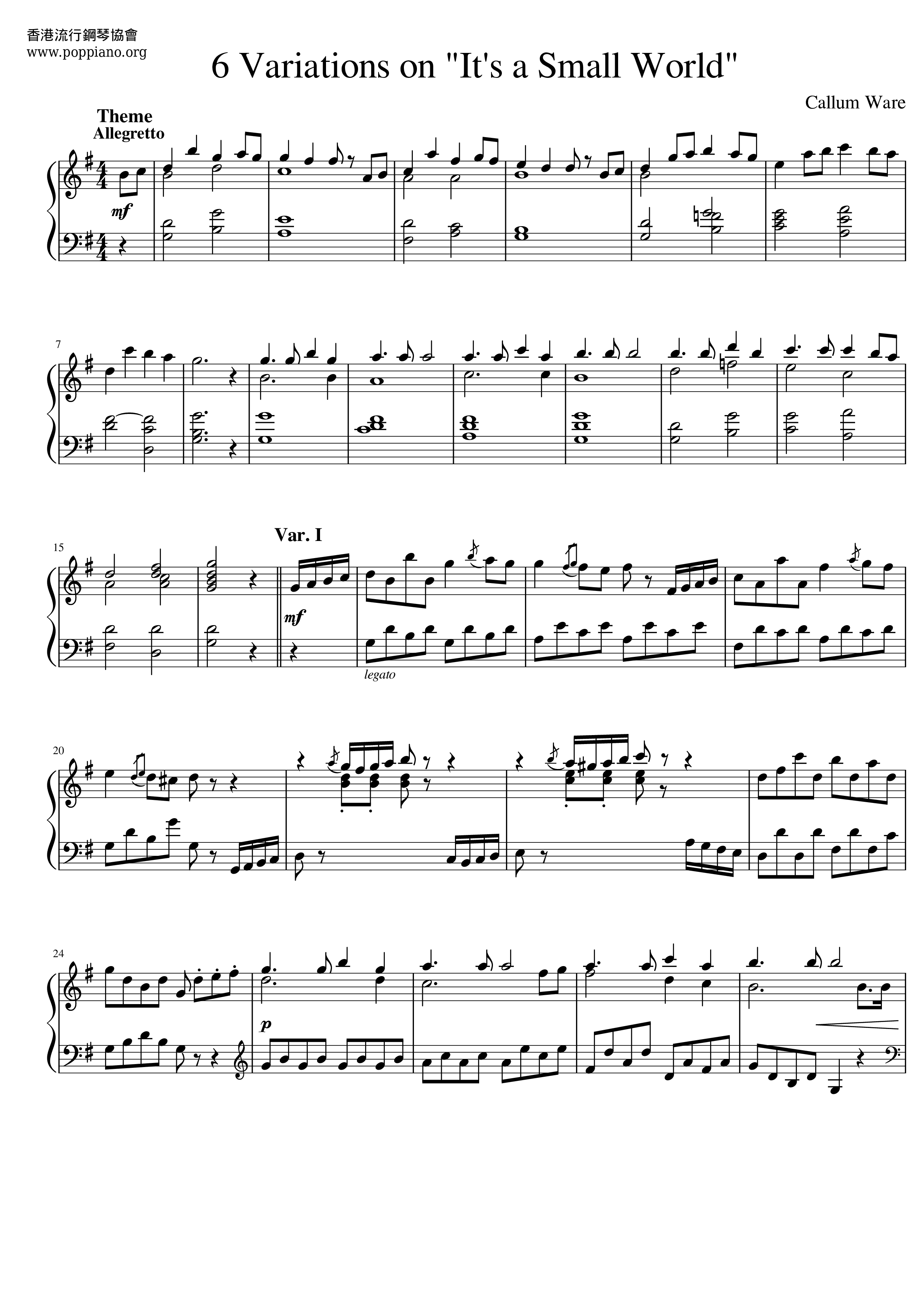 世界真細小 6 Variations Score