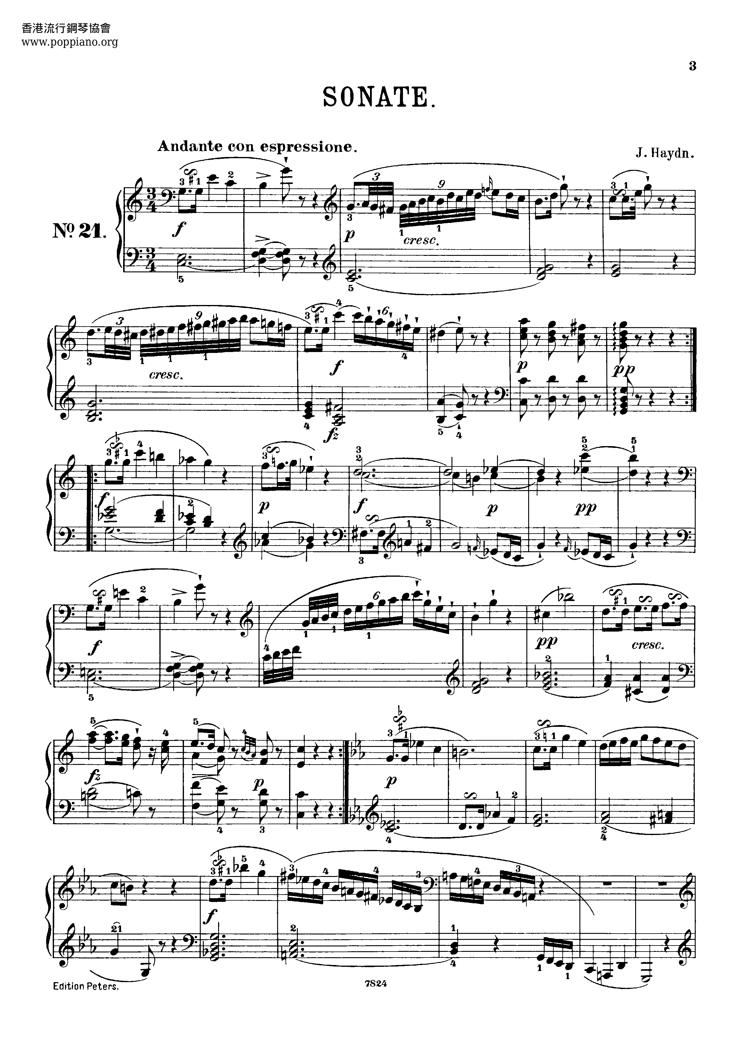 Piano Sonata No. 60 in C Major, Hob. XVI:50琴譜