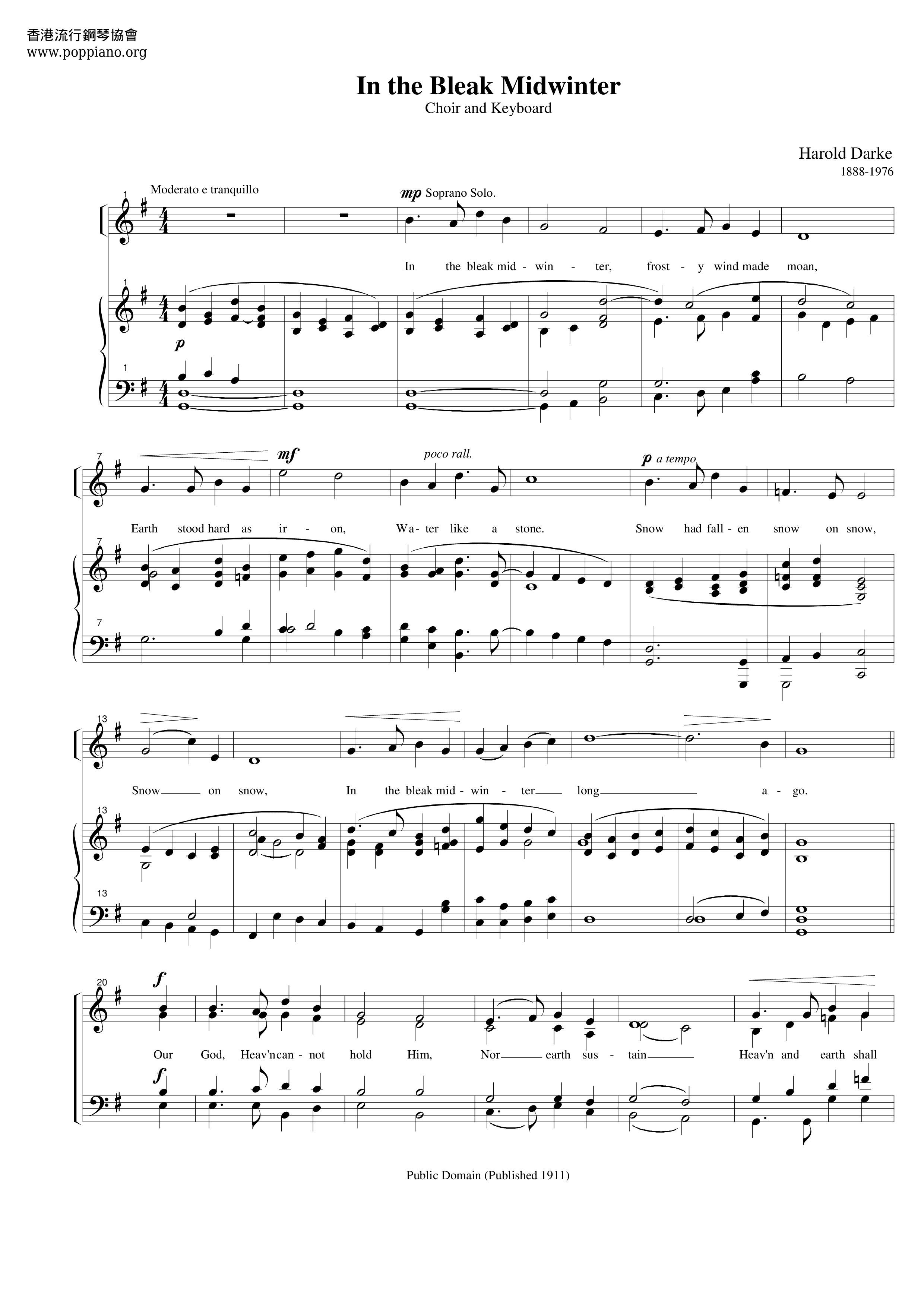 In The Bleak Midwinter Score