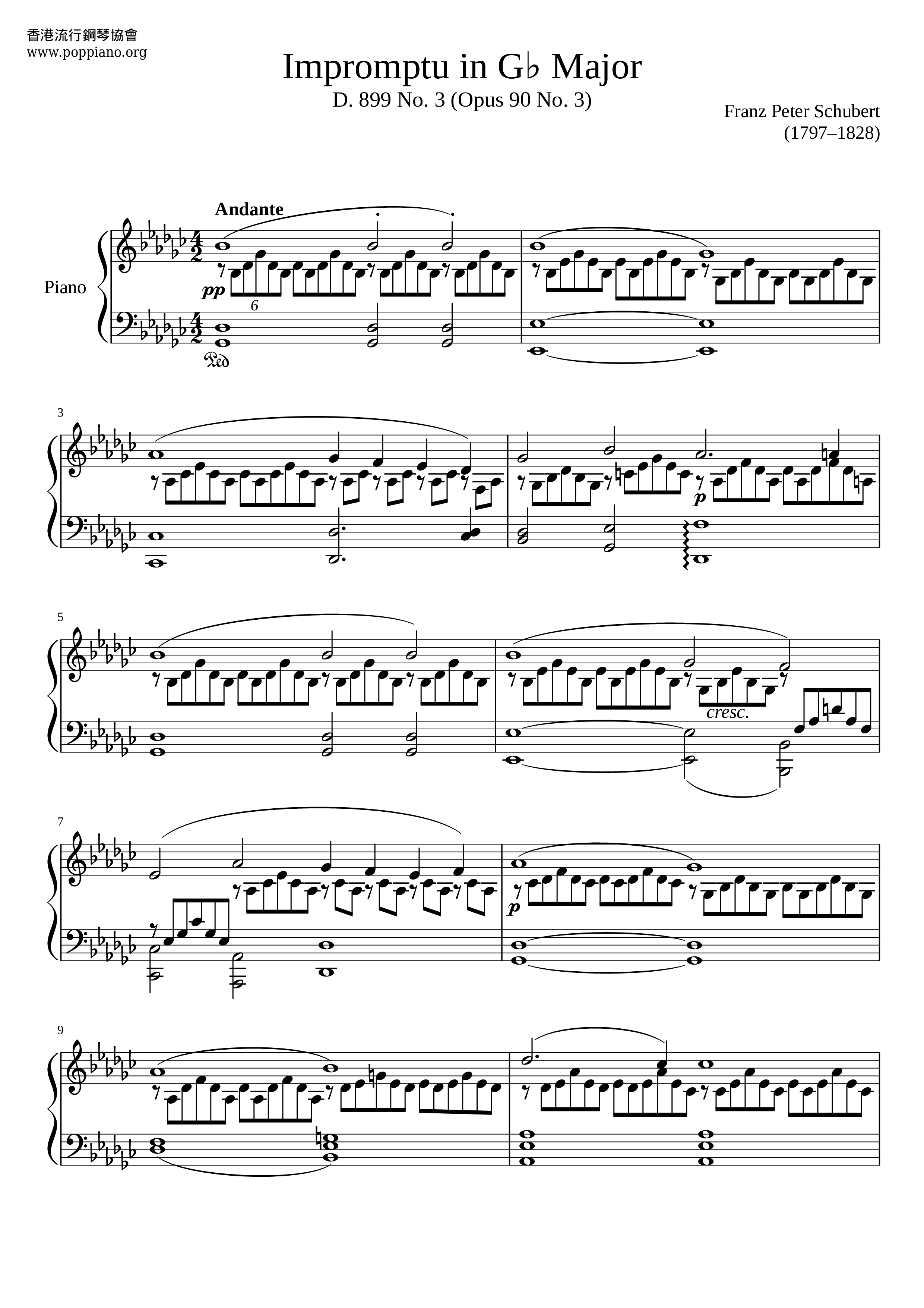 Impromptu D.899, No.3琴譜