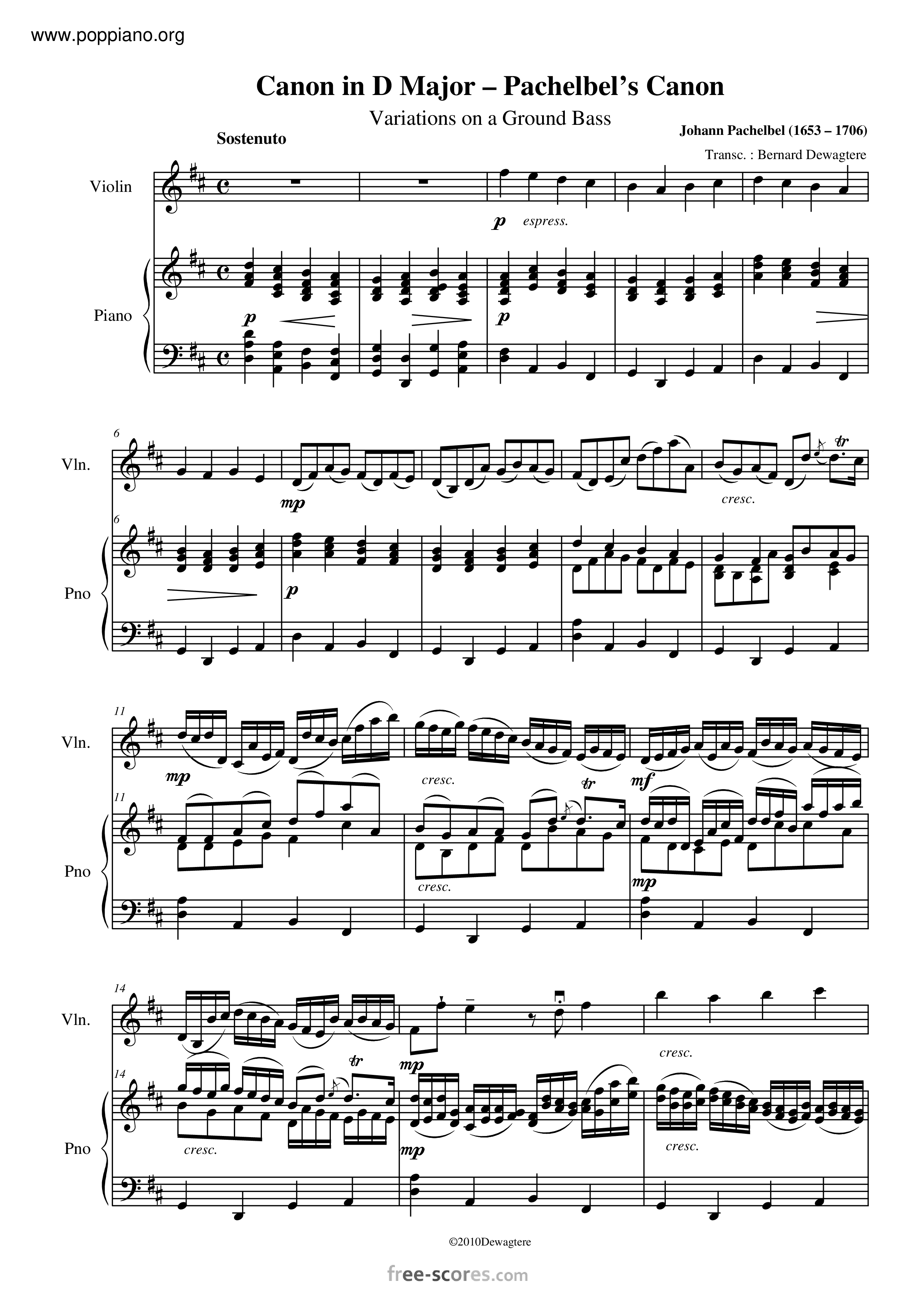 Canon In D Score