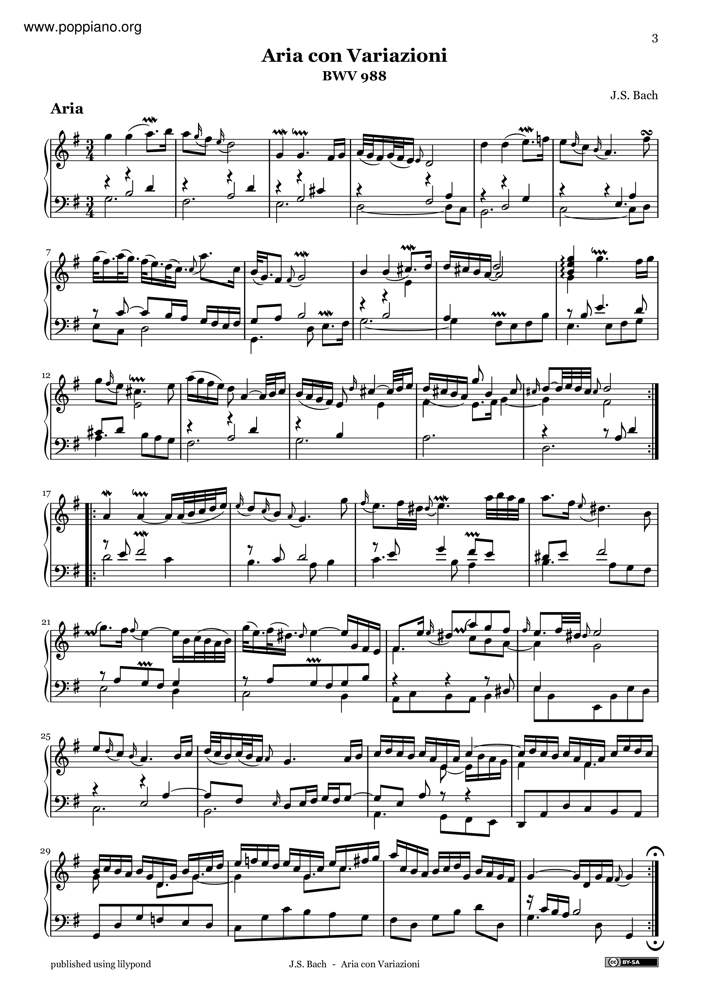 Goldberg Variations, BWV 988: Ariaピアノ譜