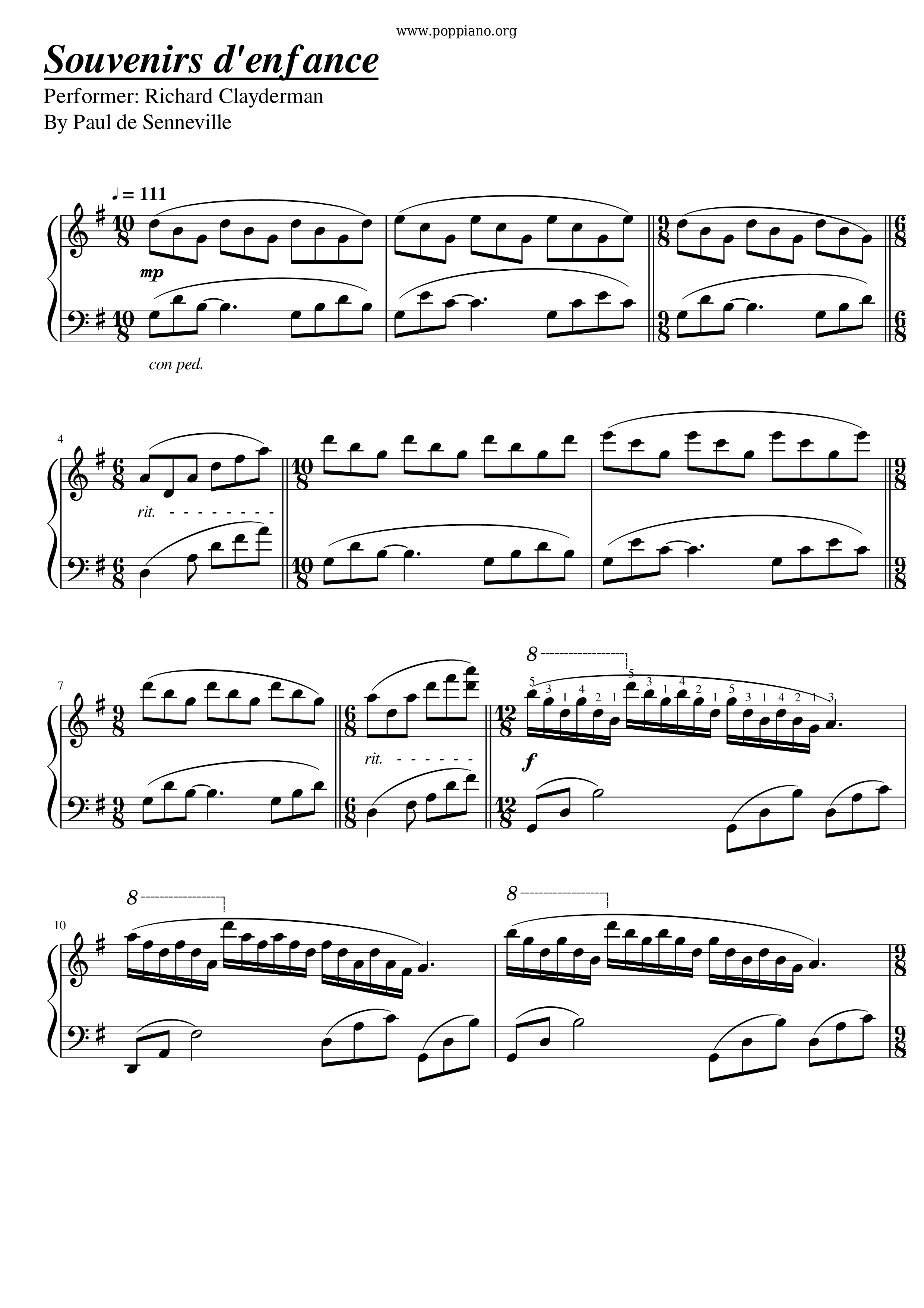 Souvenir D'enfance 愛的克麗斯汀 Score