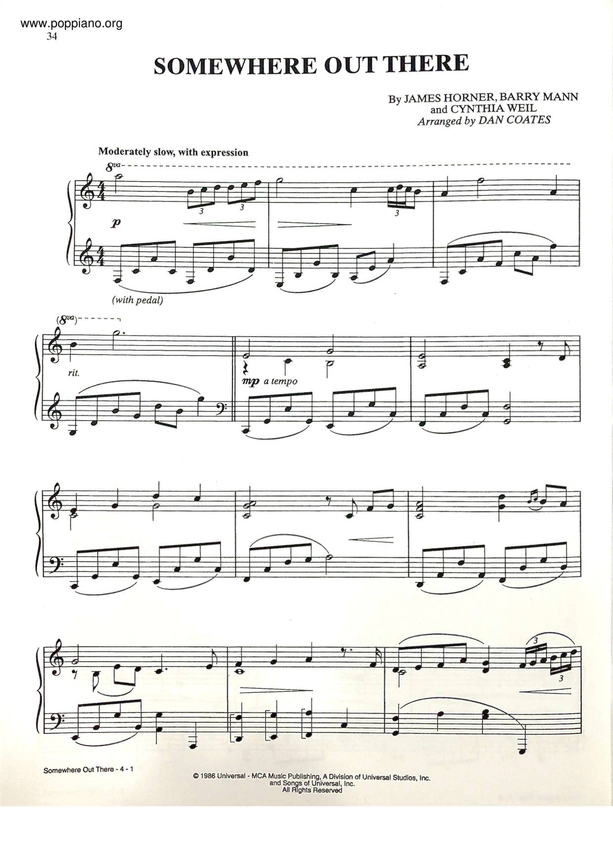 Somewhere Out There - From An American Tail Score