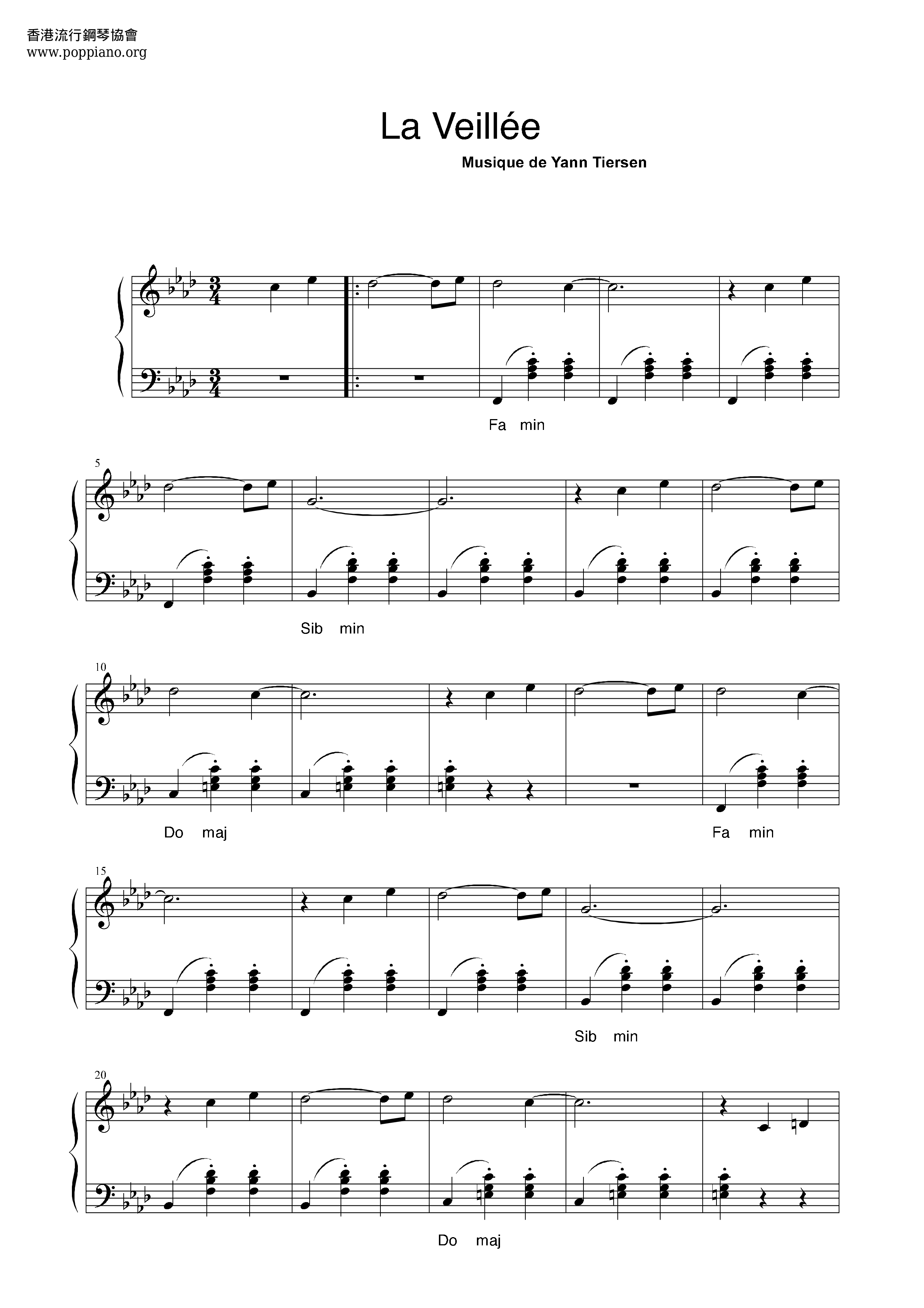 La Veillee琴譜