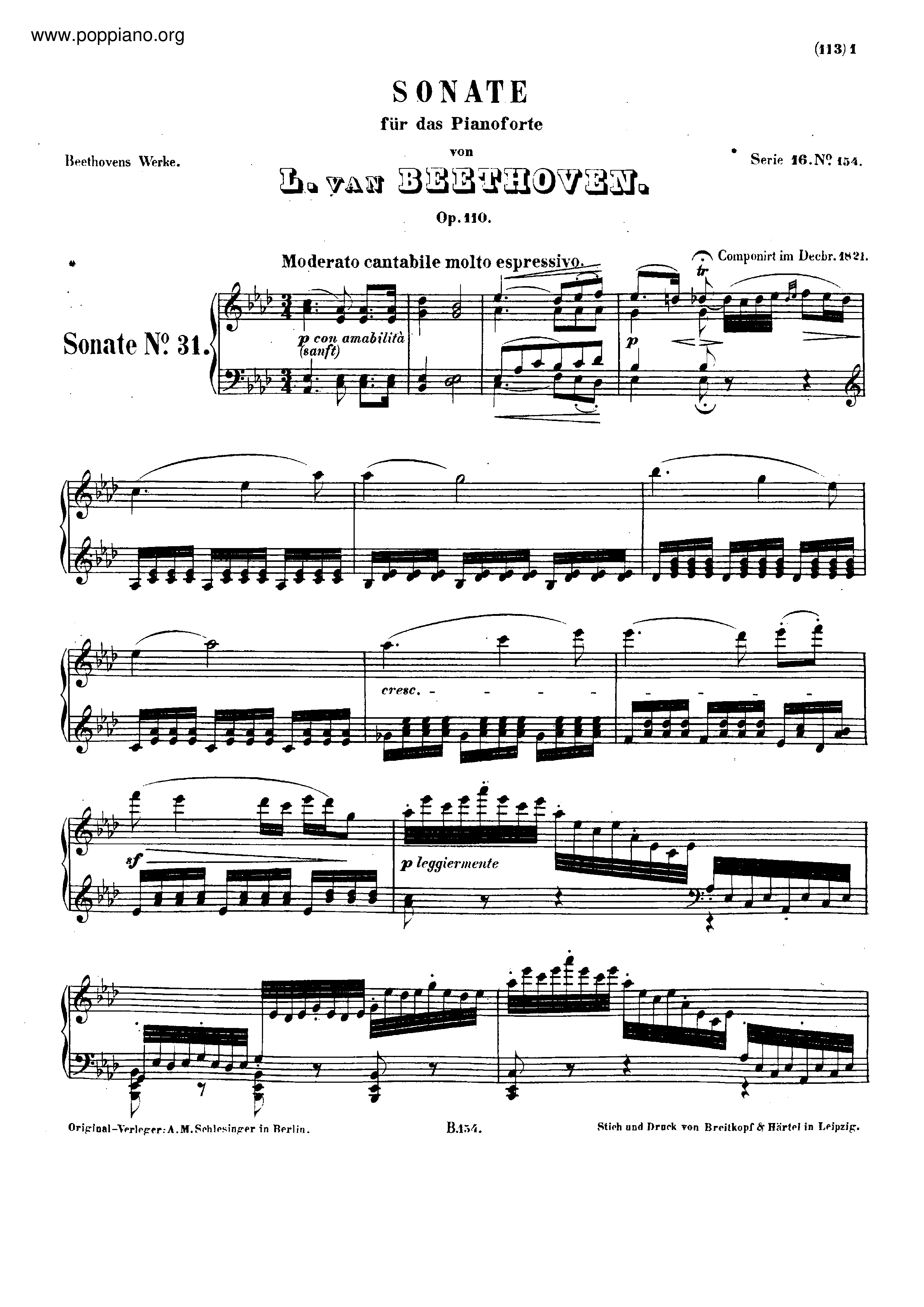 Piano Sonata No. 31, Op. 110琴譜