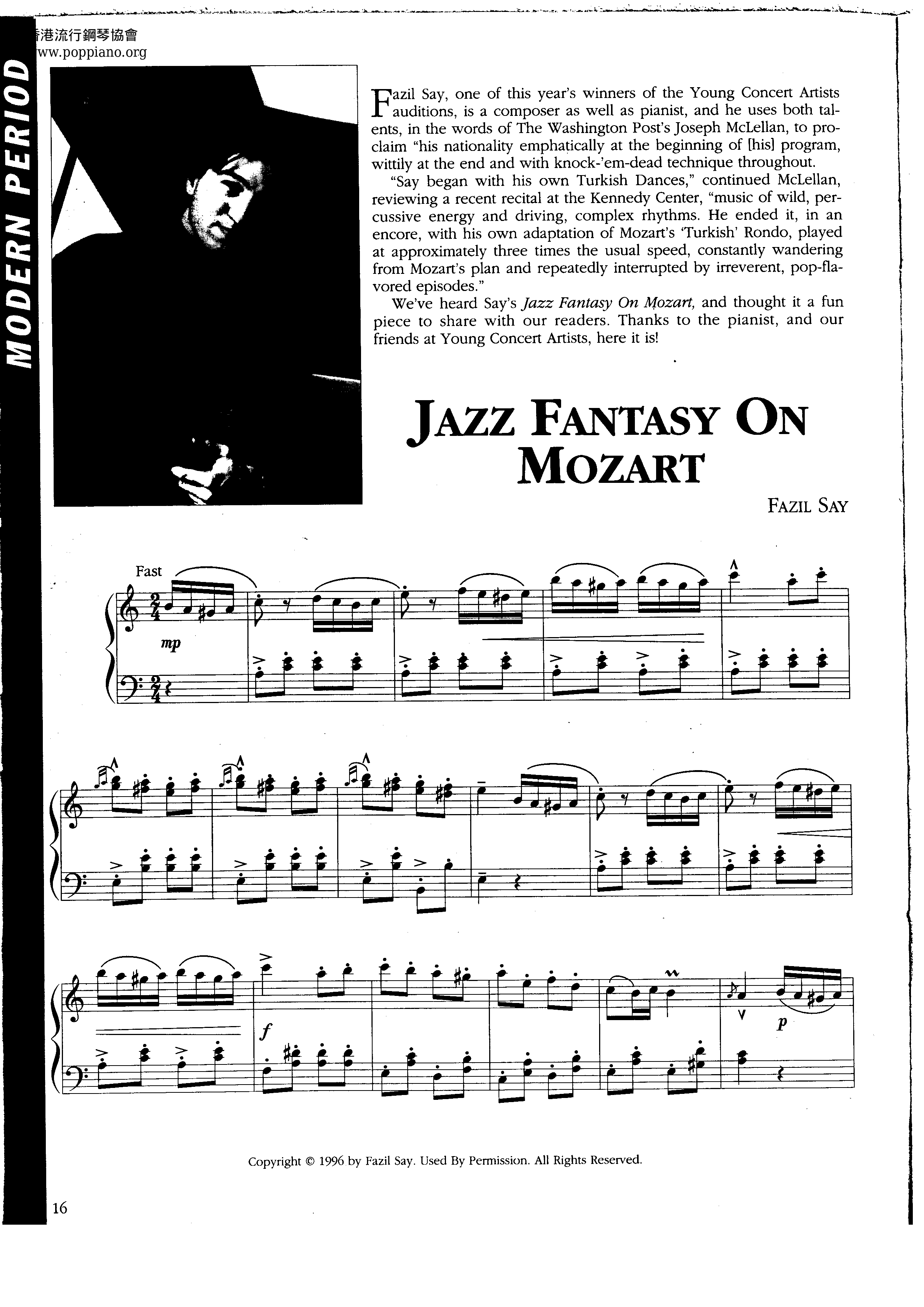 Jazz Fantasy On Mozart Score