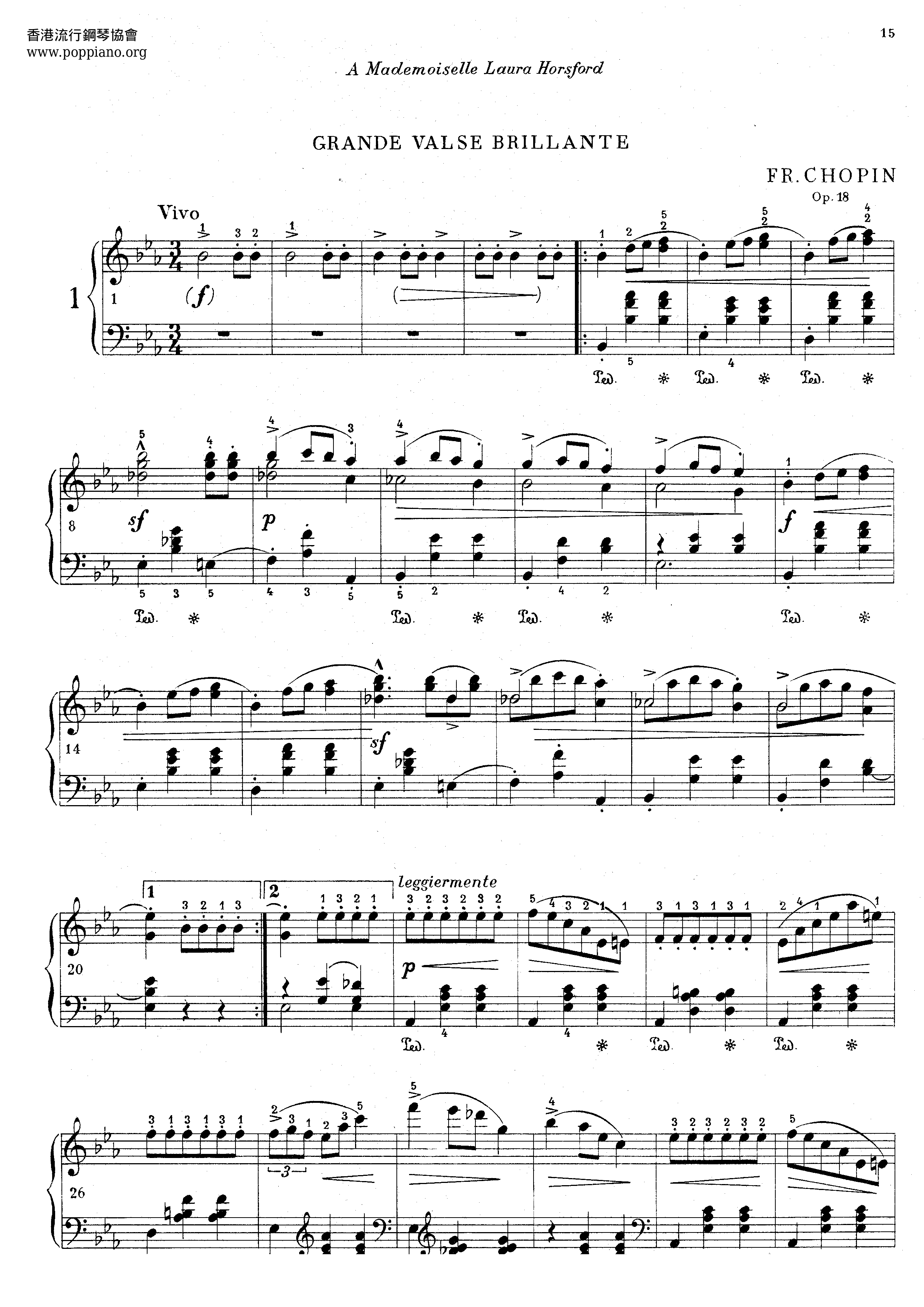 Op. 18, Grande Waltz Brillante Score