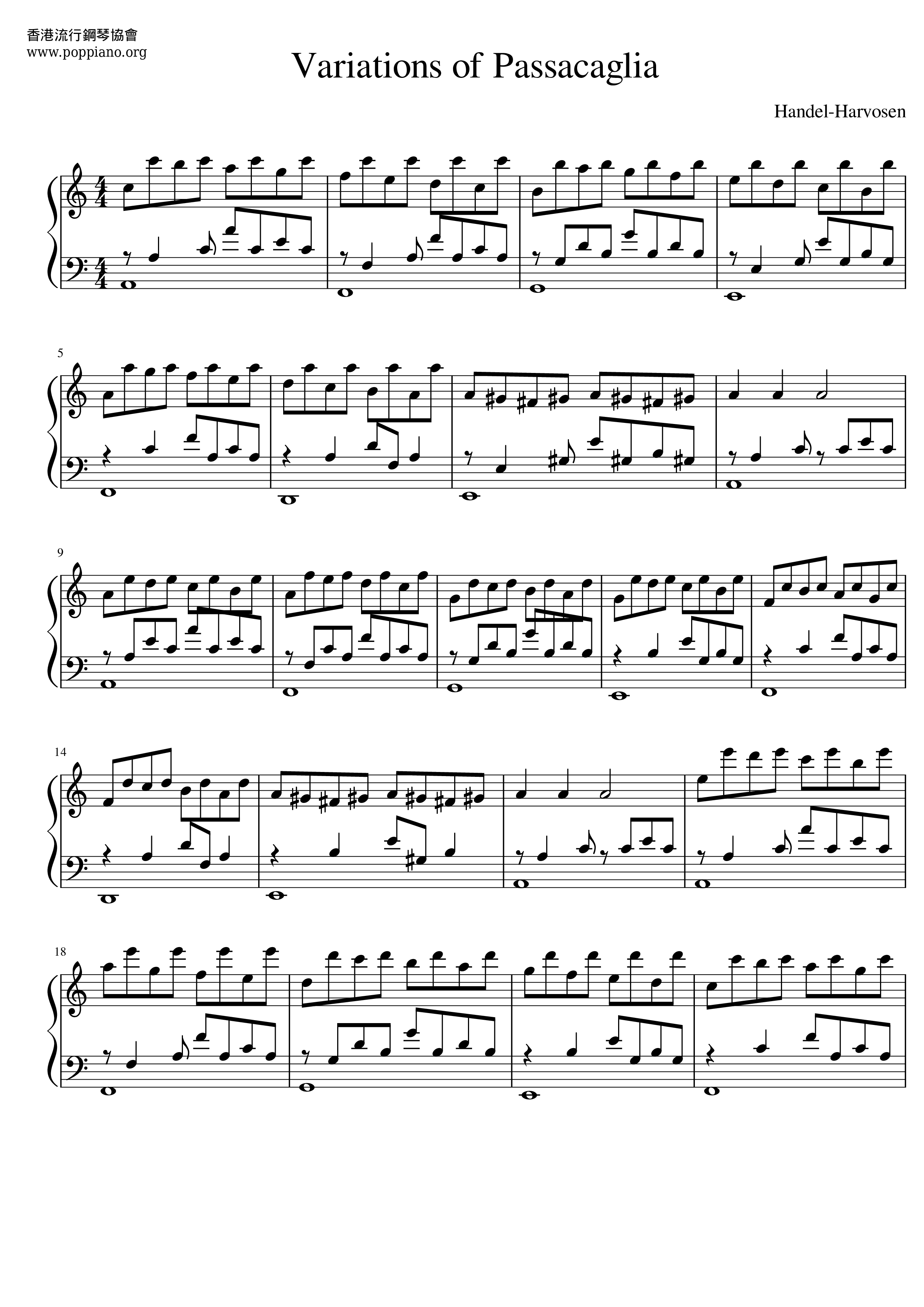 Variations Of Passacagliaピアノ譜