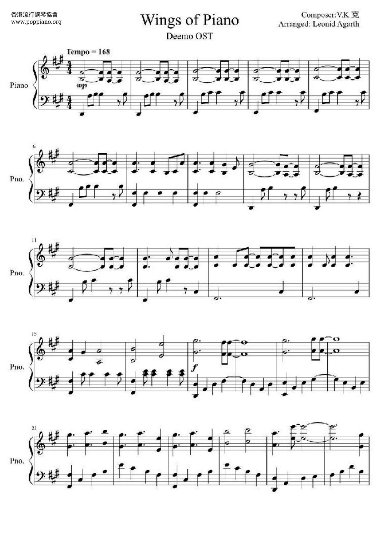 Wings Of Piano Score