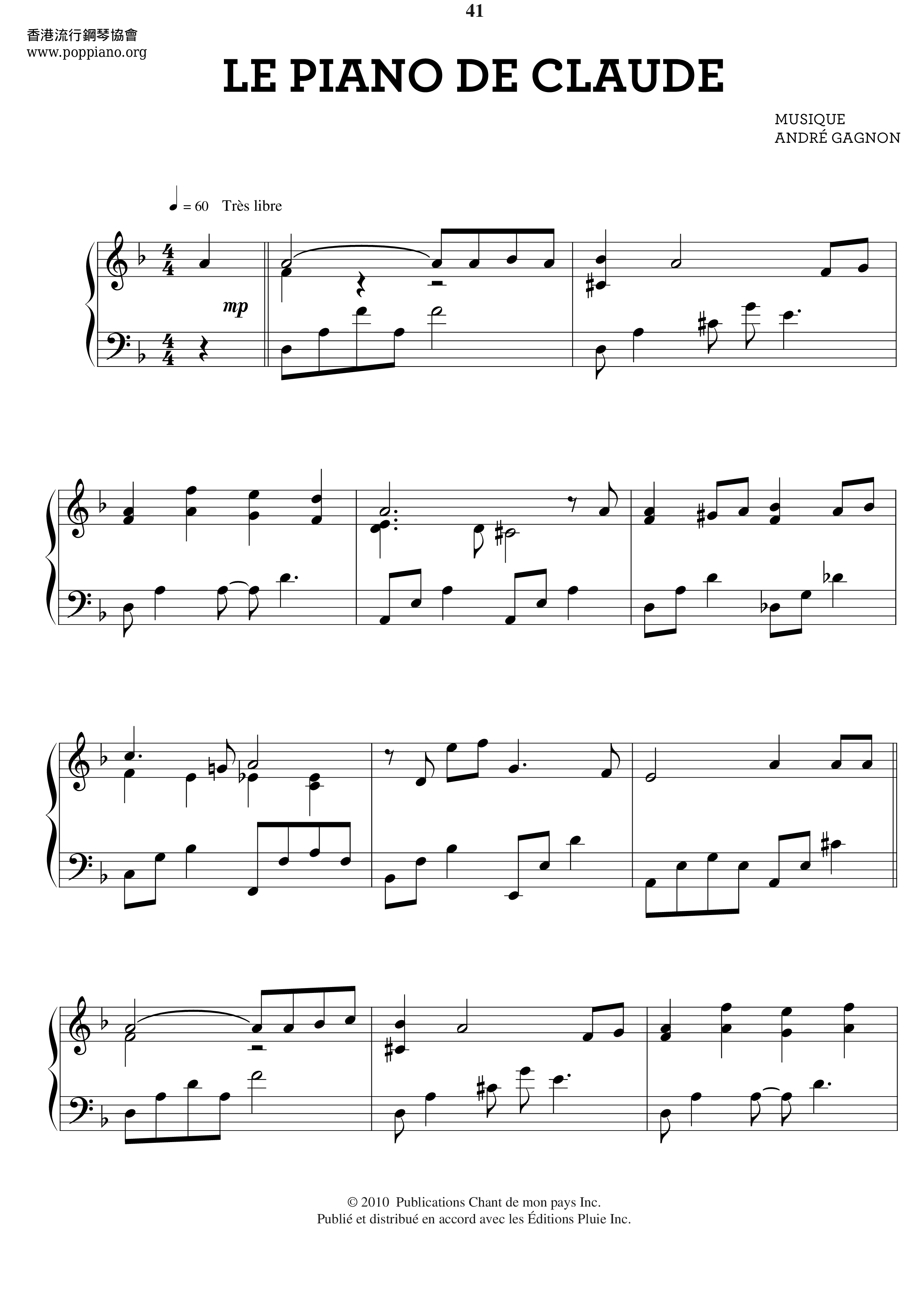 Le Piano De Claude Score