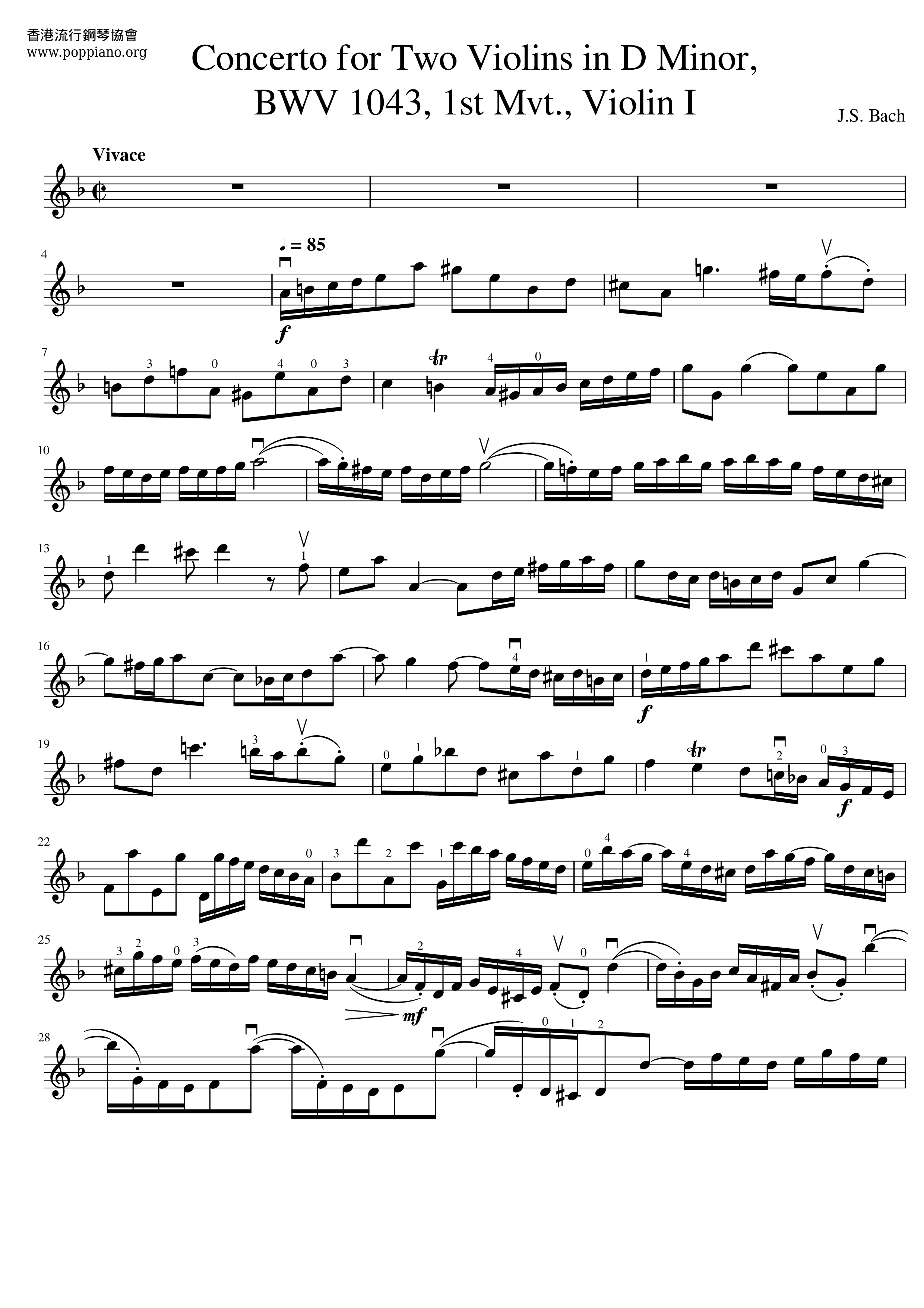 Concerto For Two Violins In D Minor BWV 1043 1st Mvt. Violin I - Bach Score