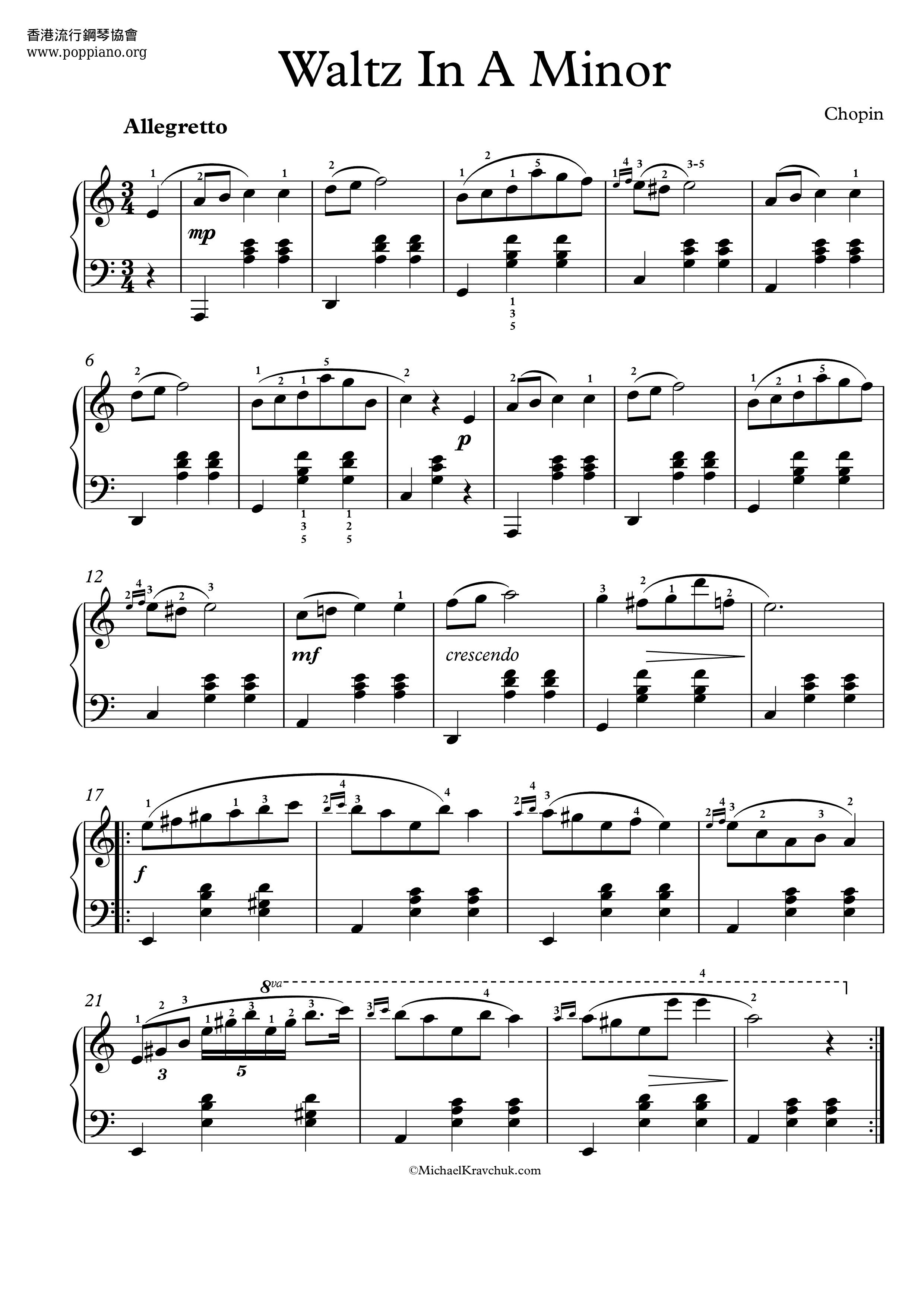 Waltz in A Minor, Op. Posth., B. 150琴譜