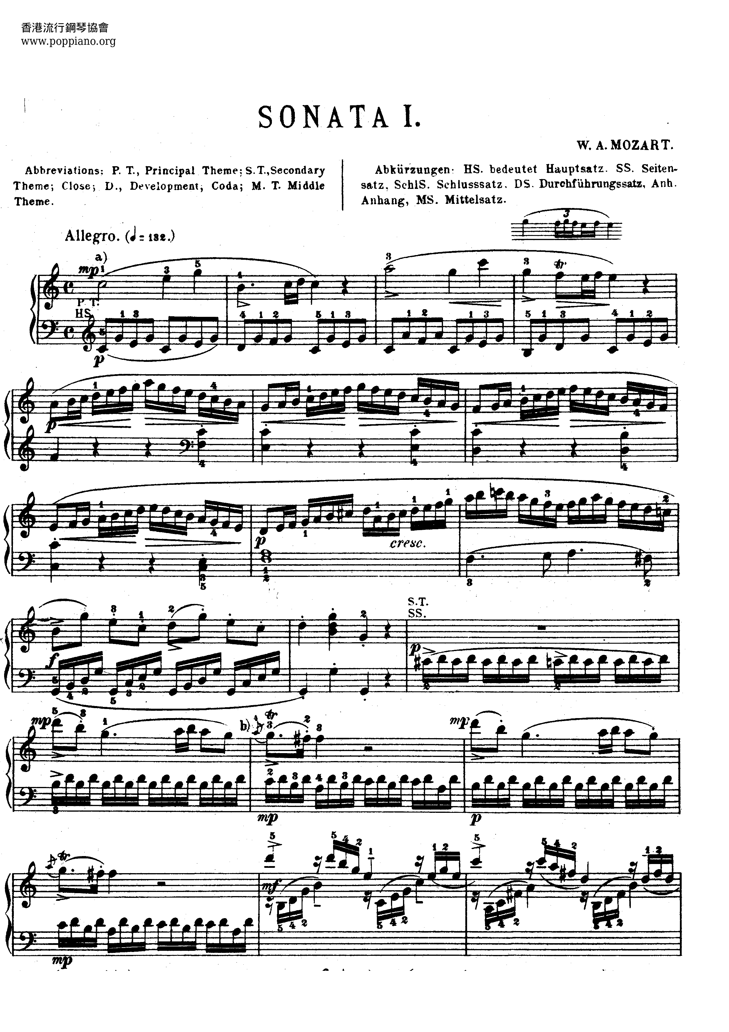 Piano Sonata No. 16 K. 545 1st Movt琴譜
