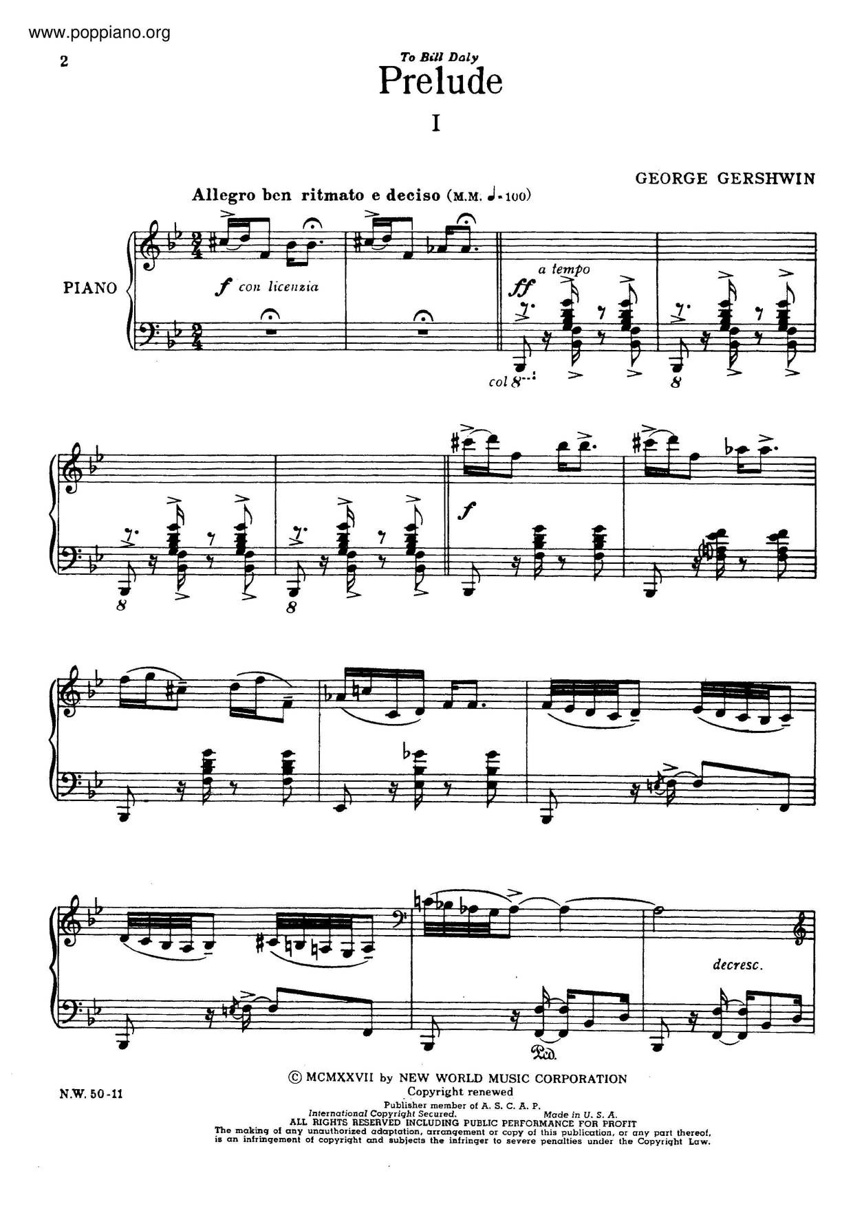Prelude No. 1琴譜