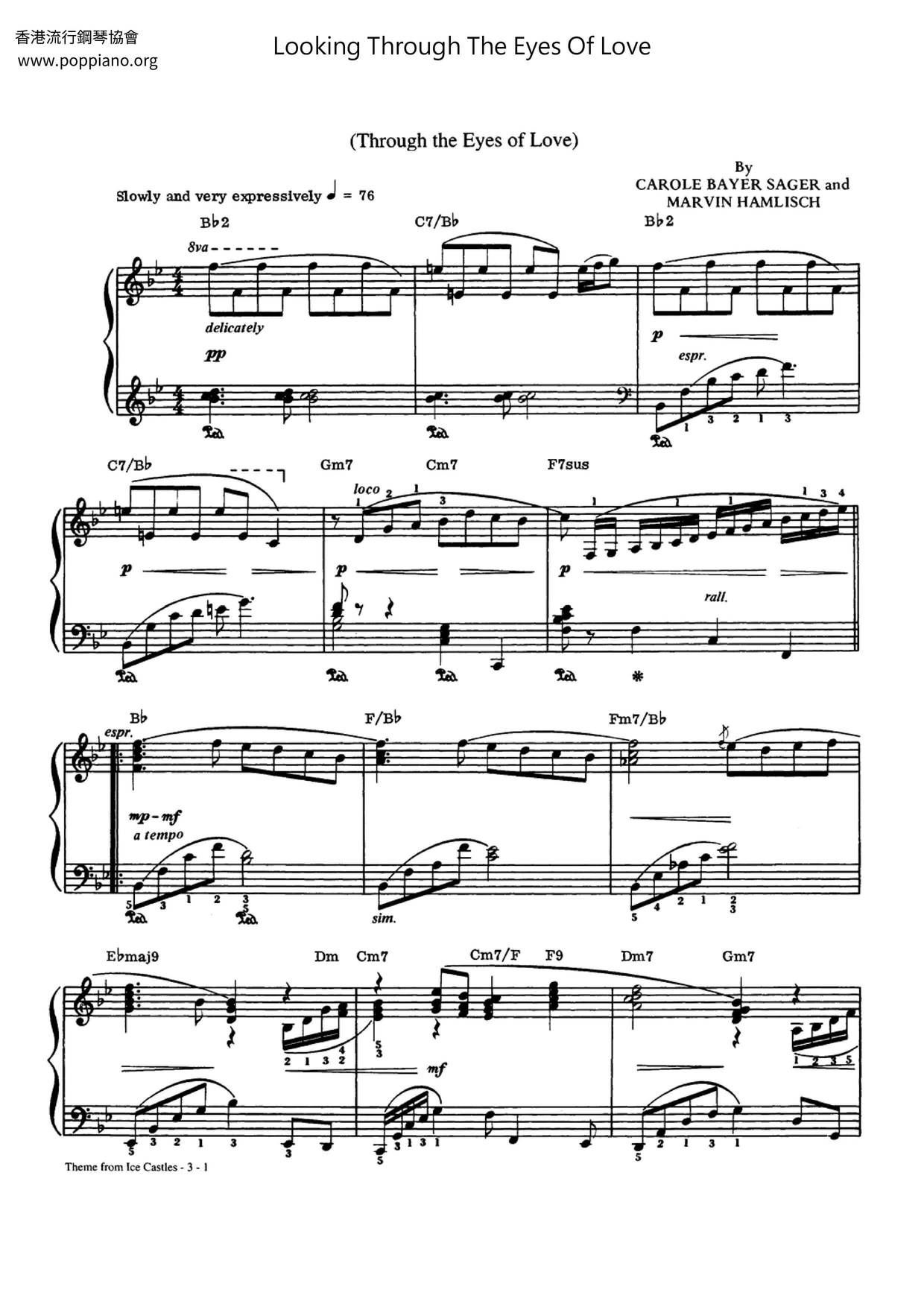 Looking Through The Eyes Of Love Score