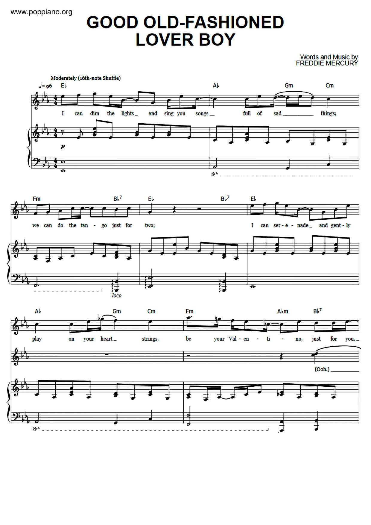 QueenGood OldFashioned Lover Boy Sheet Music pdf, Free Score Download ★