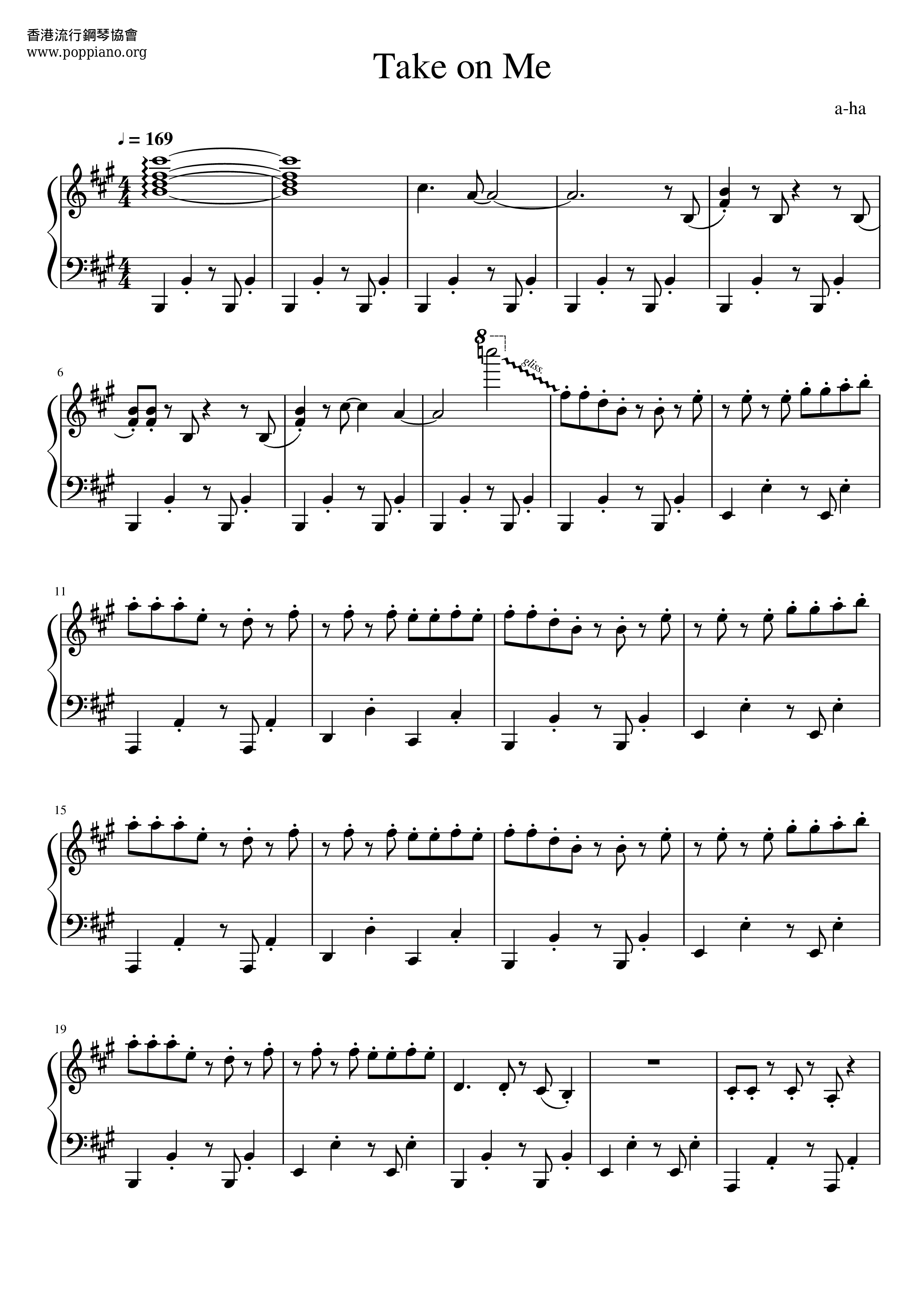 Take On Me Score