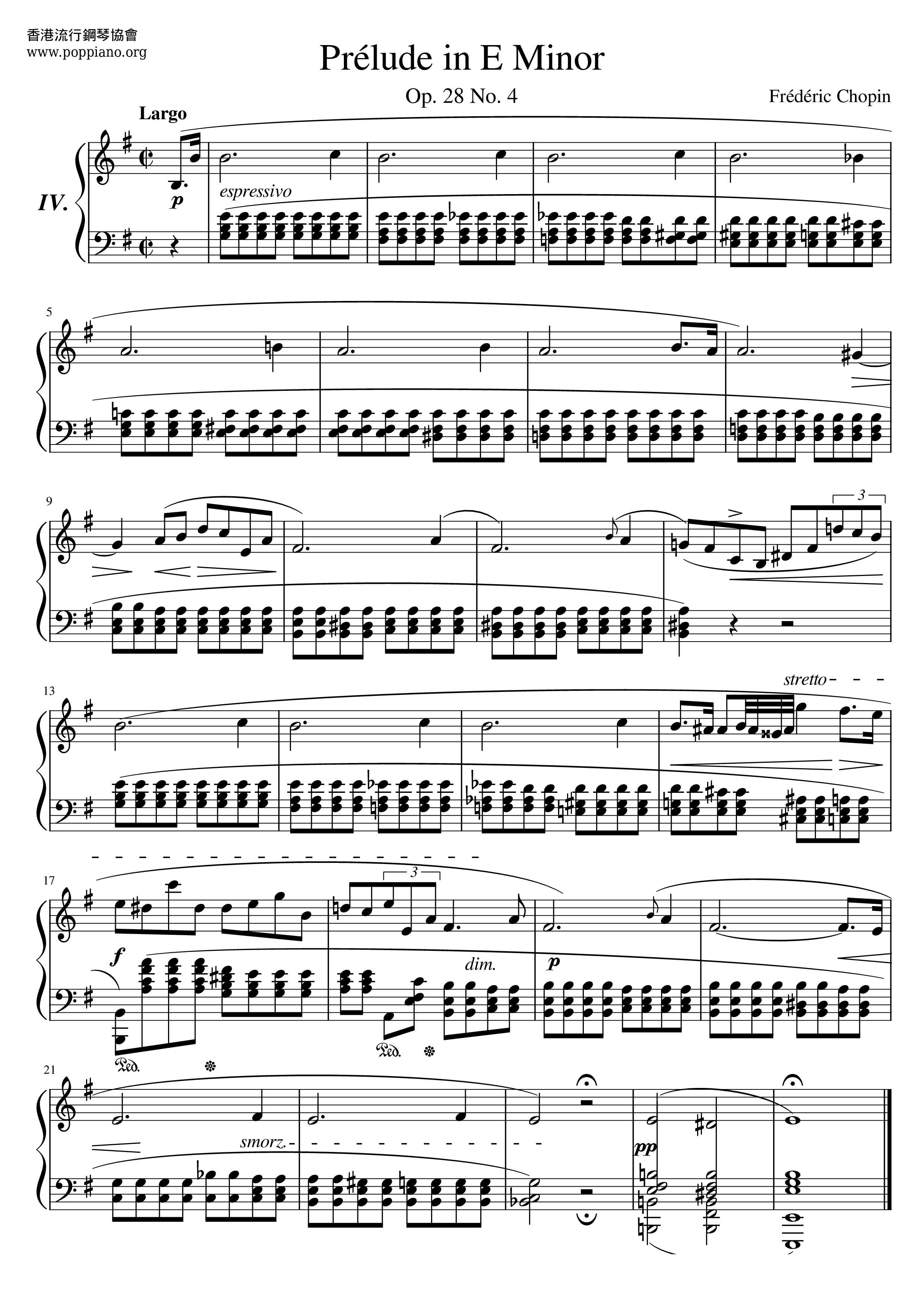 24 Préludes, Op. 28: No.4 in E minor - Largo Score