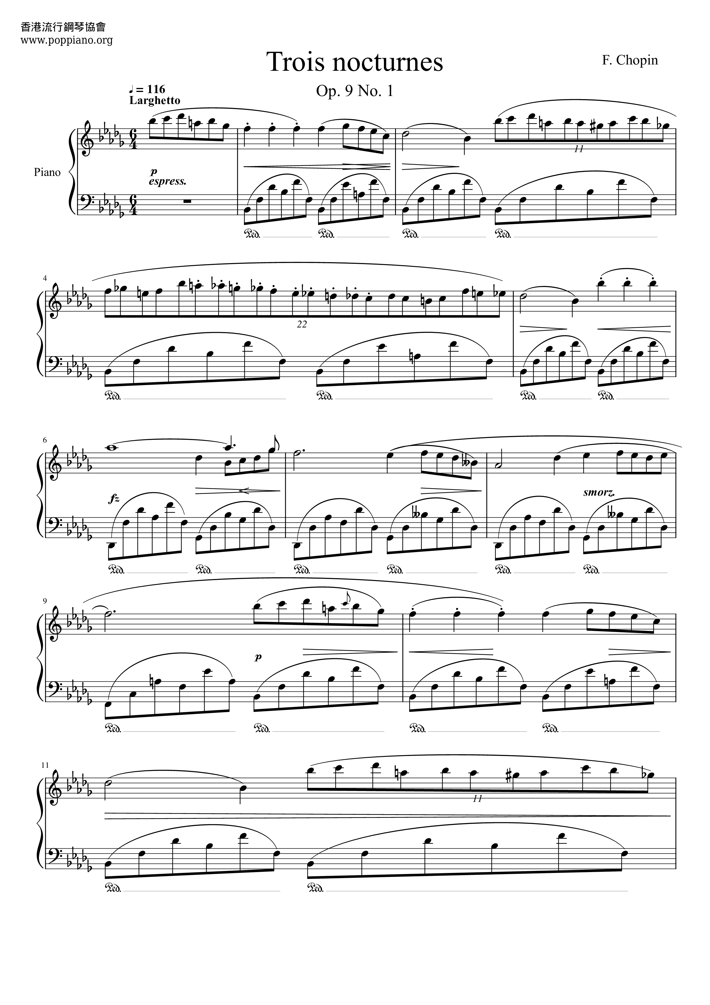 Nocturne Op. 9 No. 1 in B flat minor琴譜