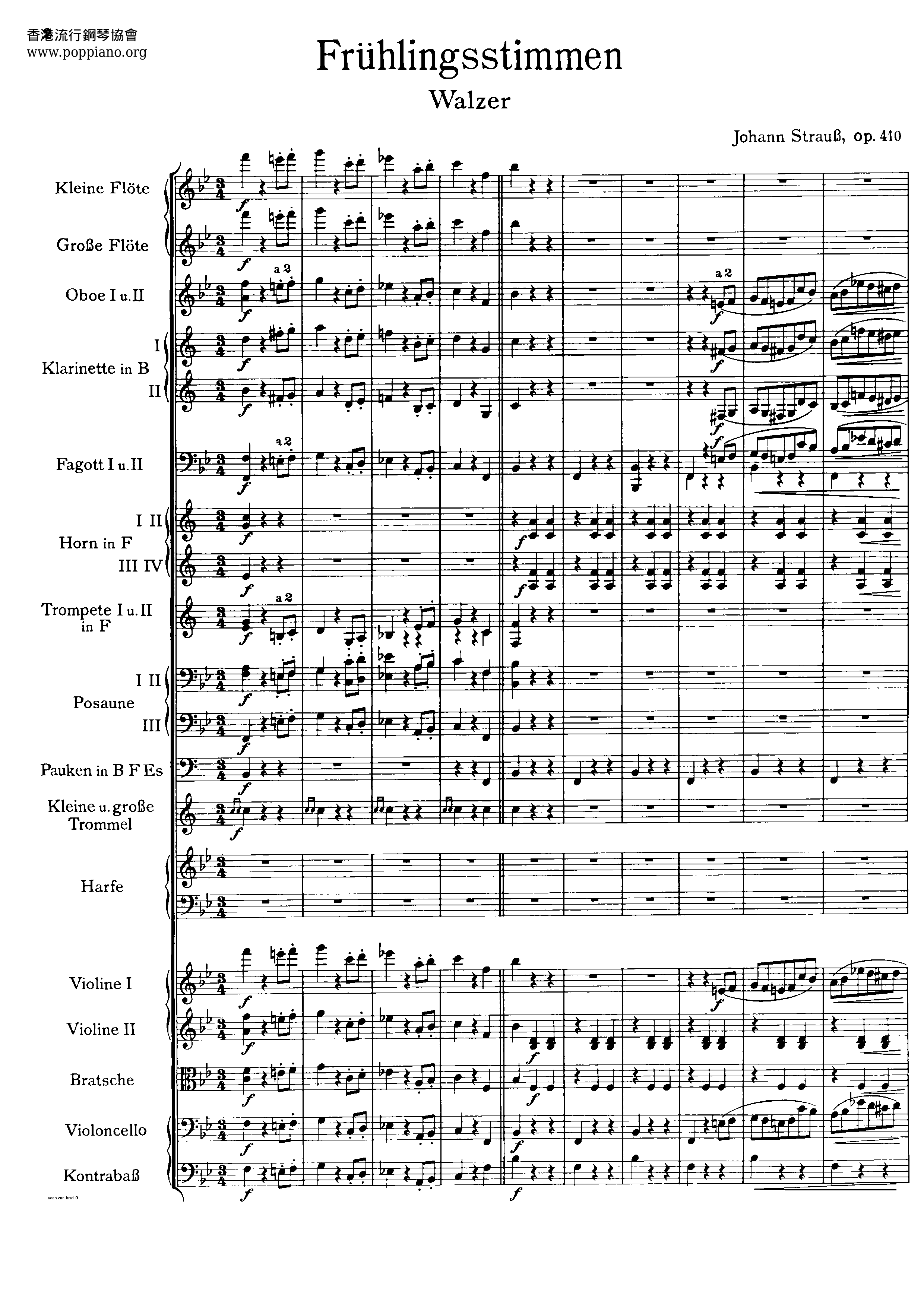 Voices Of Spring, Op.410 春之聲圓舞曲 Score