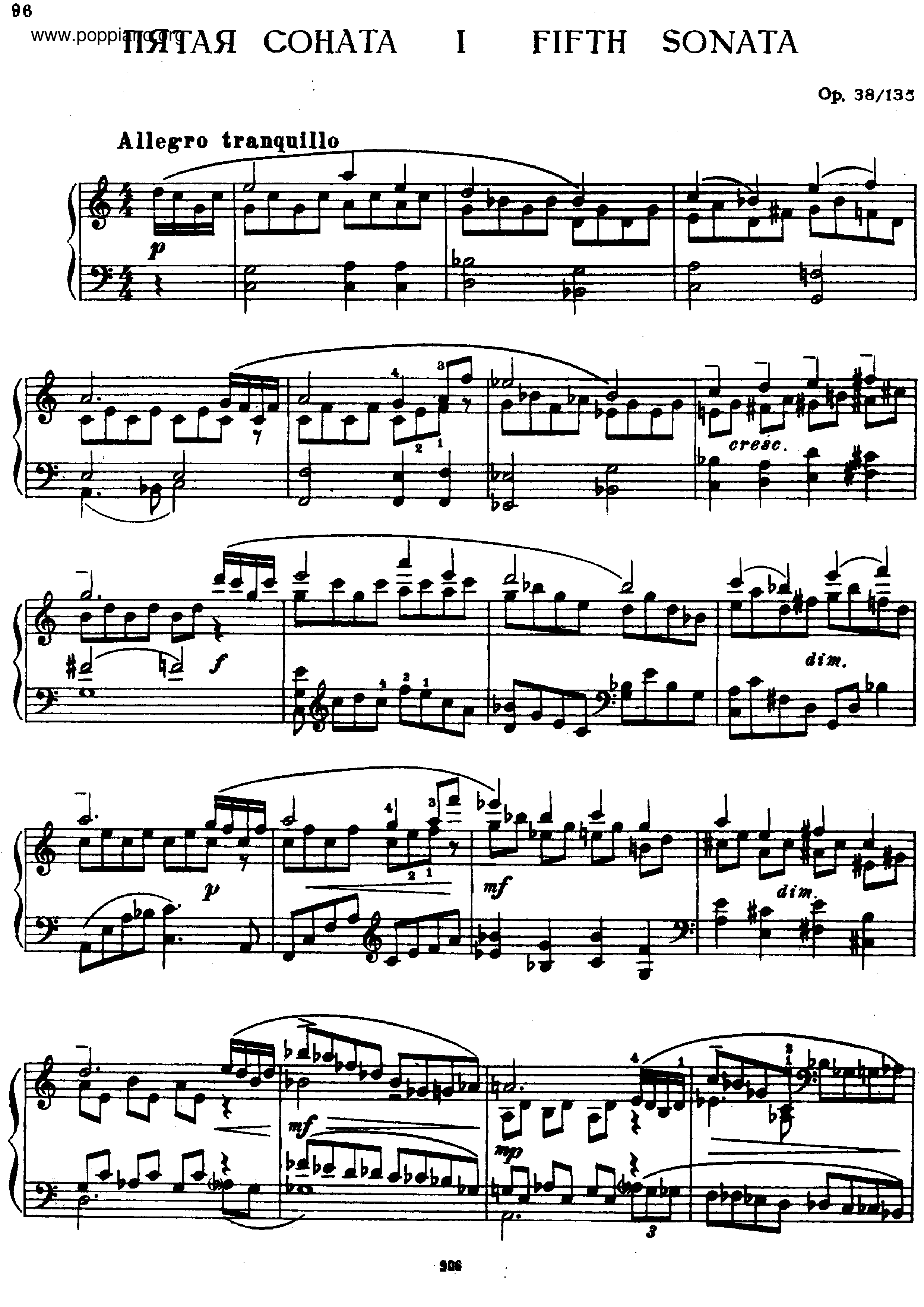 Piano Sonata No.5, Op.38/135琴譜