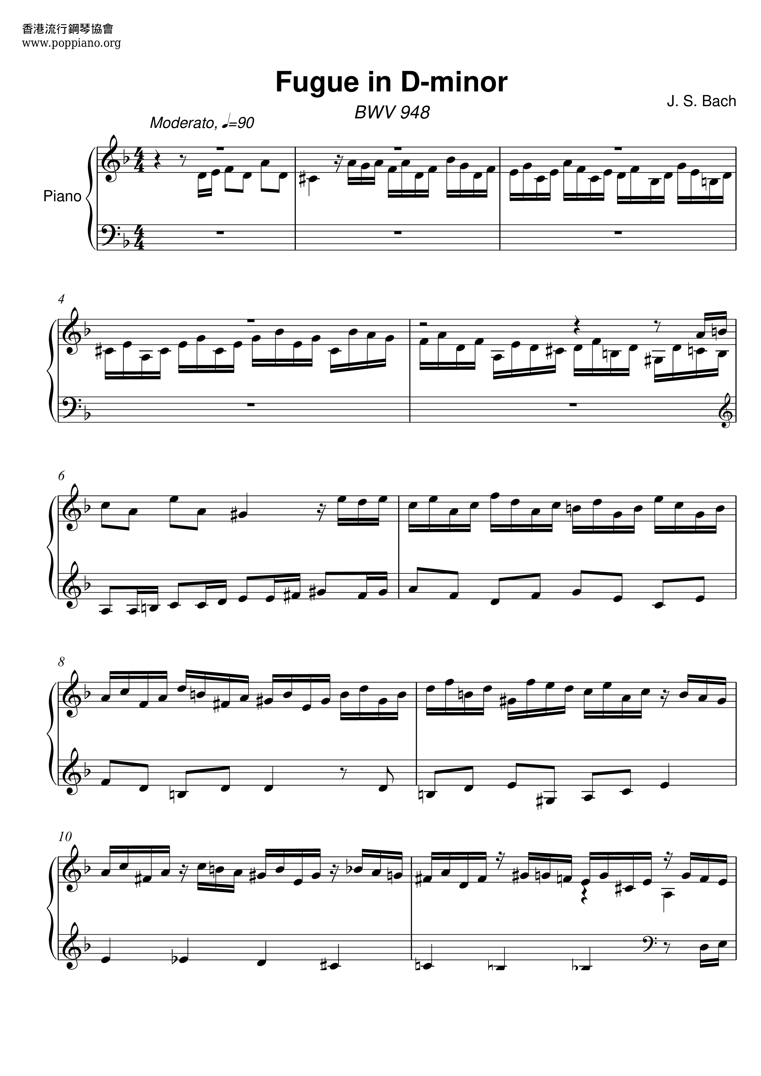 Fugue In D Minor, BWV 948琴譜