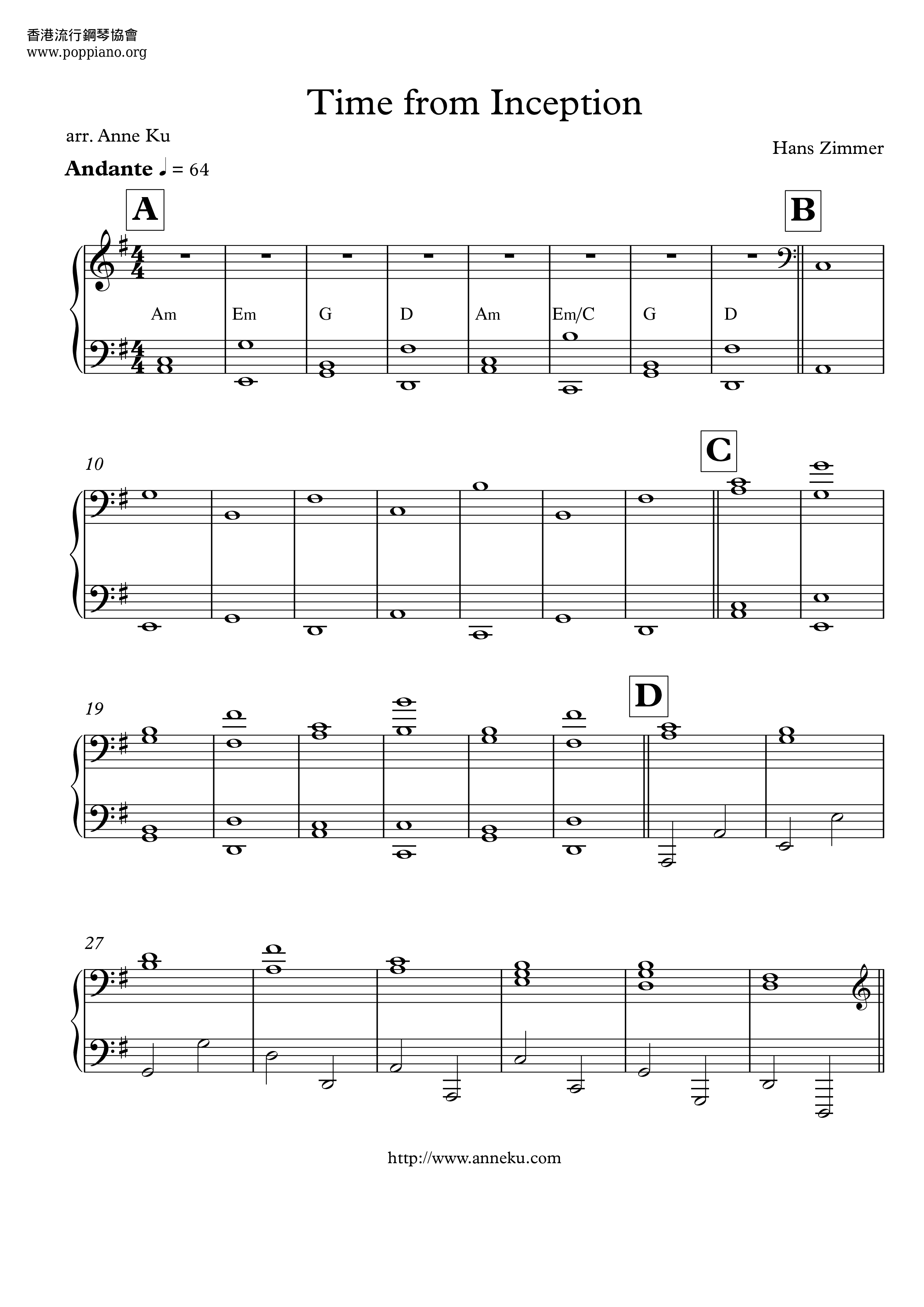 Time hans zimmer piano sheet music