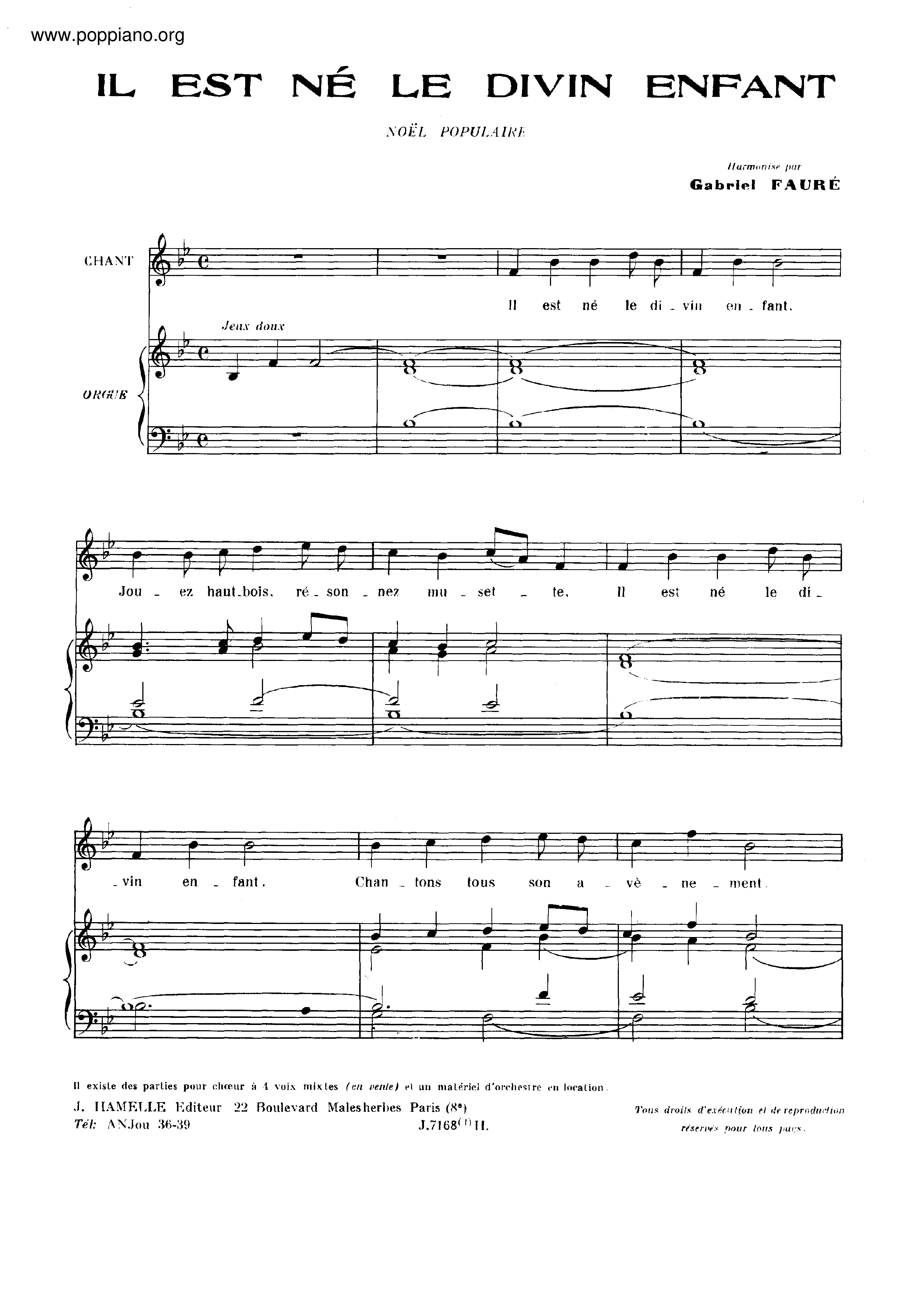 Il Est Né Le Divin Enfant Score