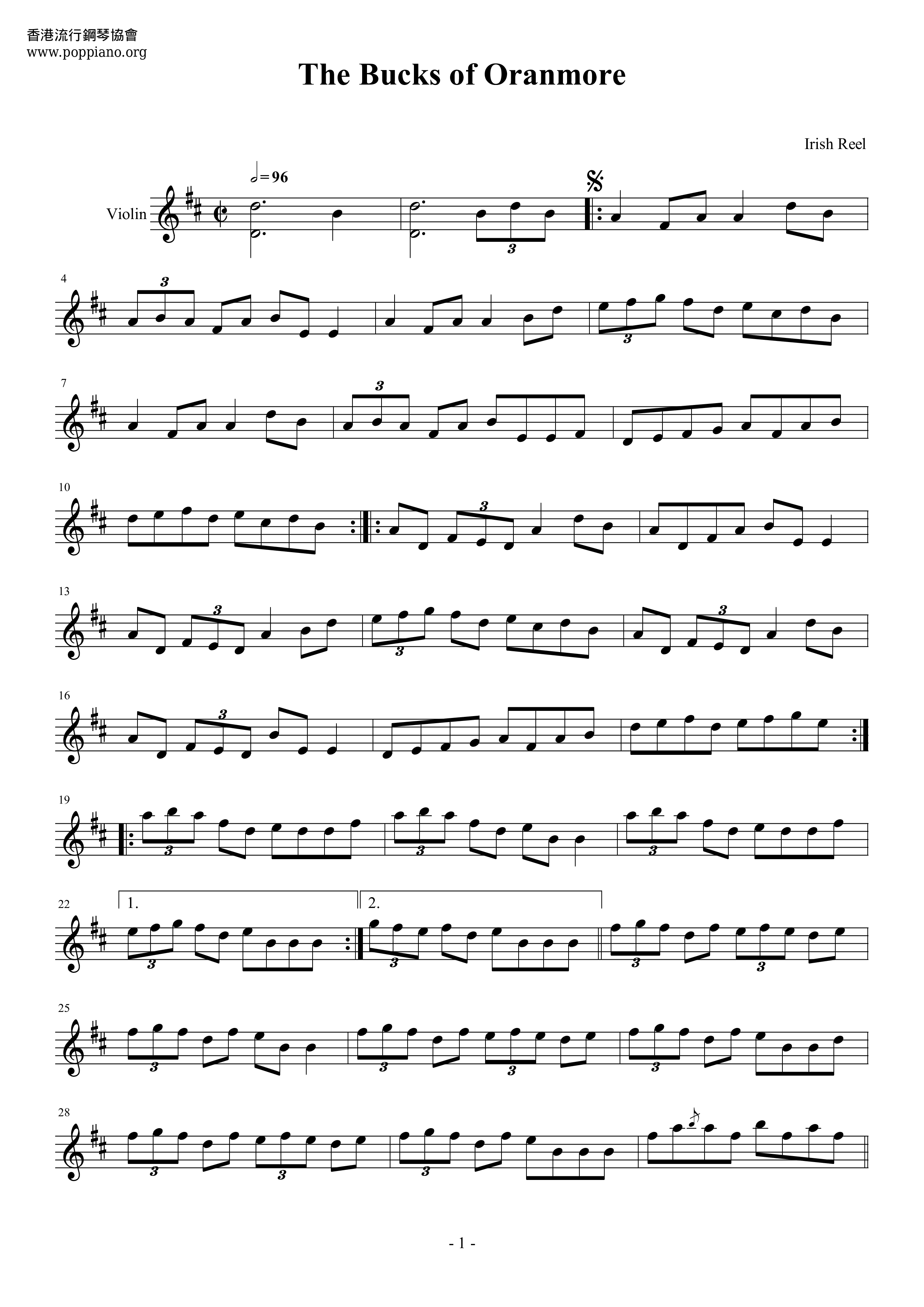 The Bucks Of Oranmore Score